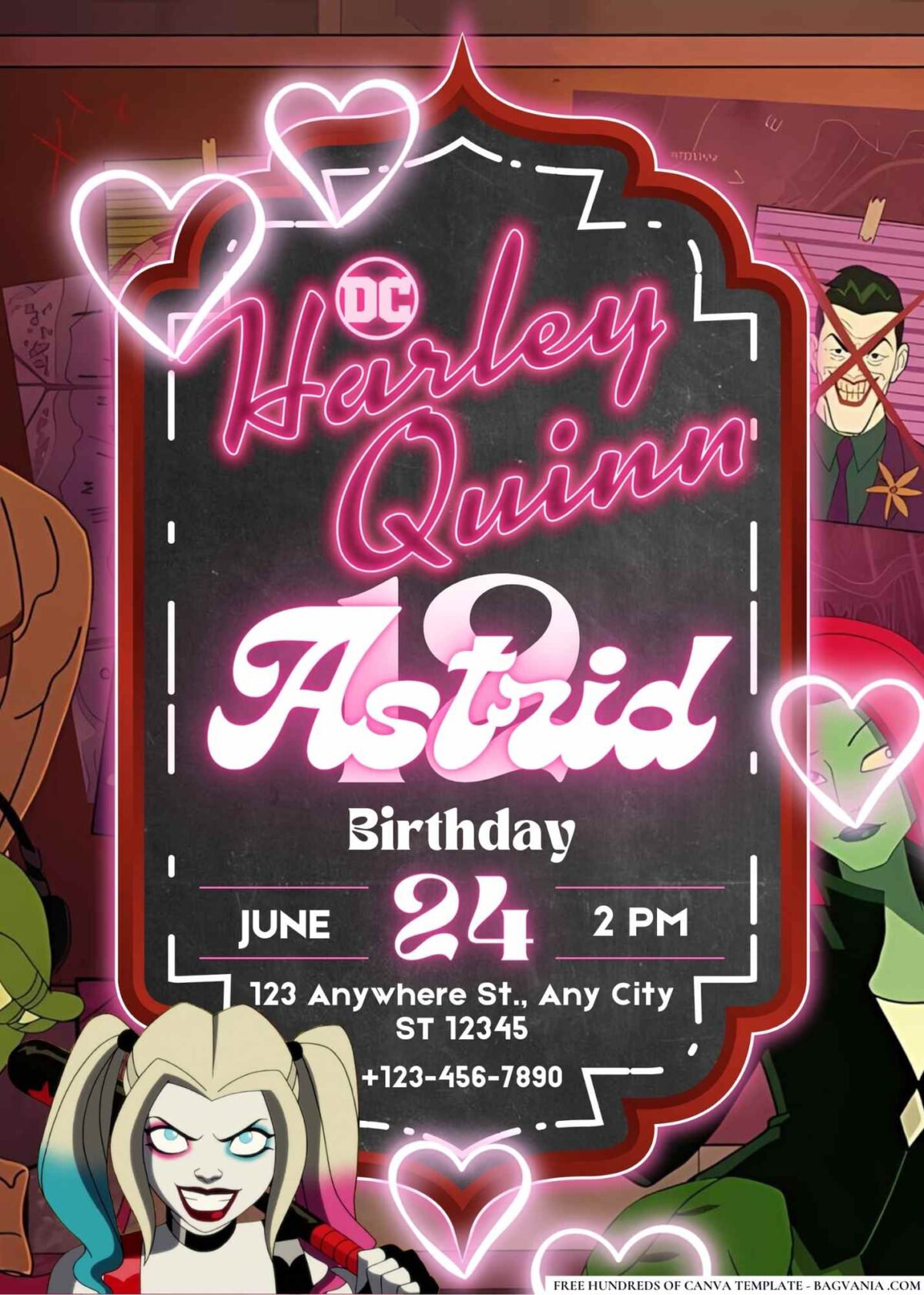 FREE Editable Harley Quinn Birthday Invitations