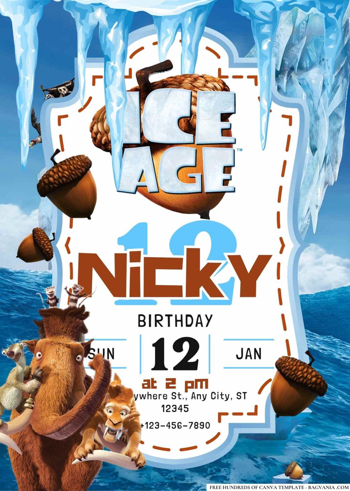 FREE Editable Ice Age Birthday Invitations