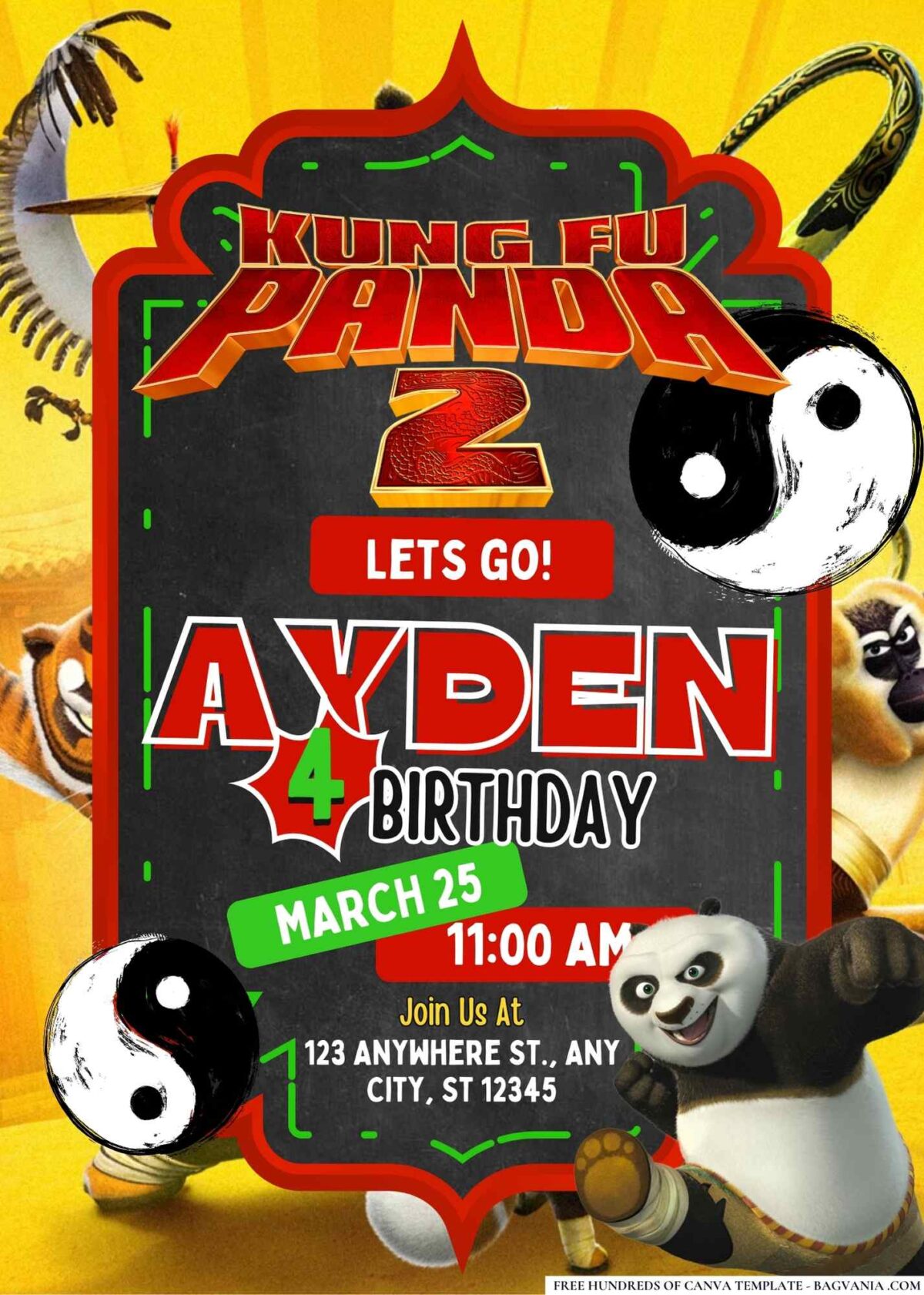 FREE Editable Kung Fu Panda 2 Birthday Invitations