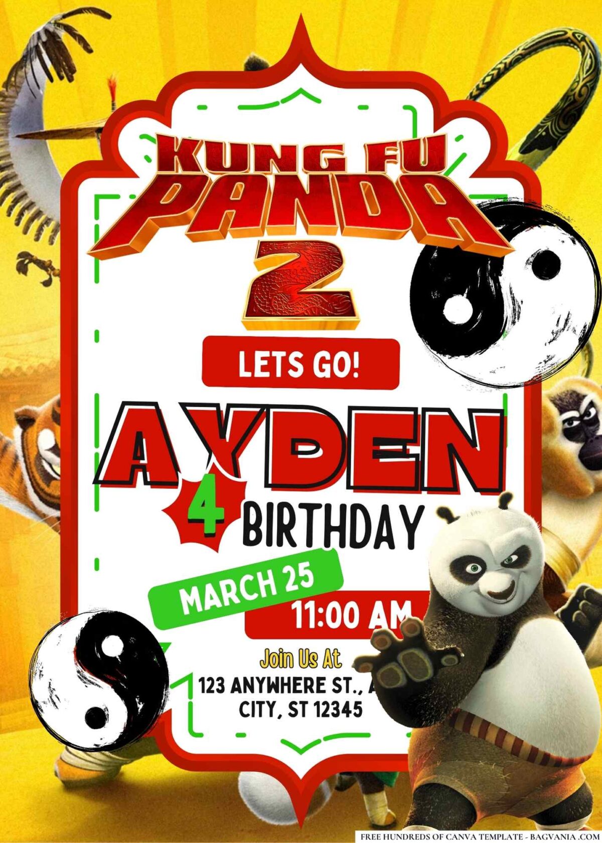 FREE Editable Kung Fu Panda 2 Birthday Invitations