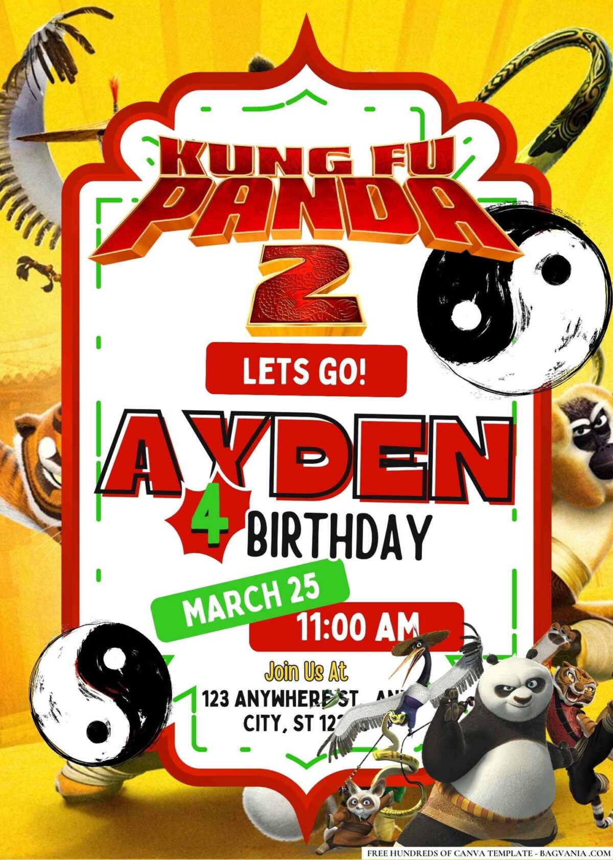 FREE Editable Kung Fu Panda 2 Birthday Invitations