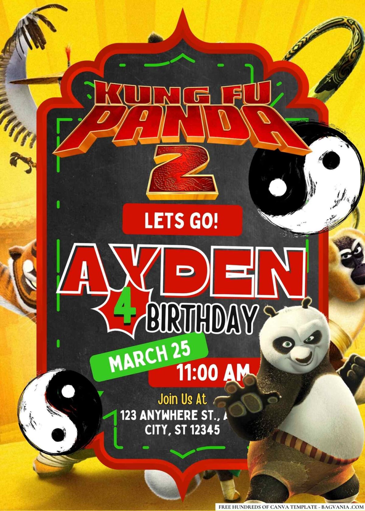 FREE Editable Kung Fu Panda 2 Birthday Invitations