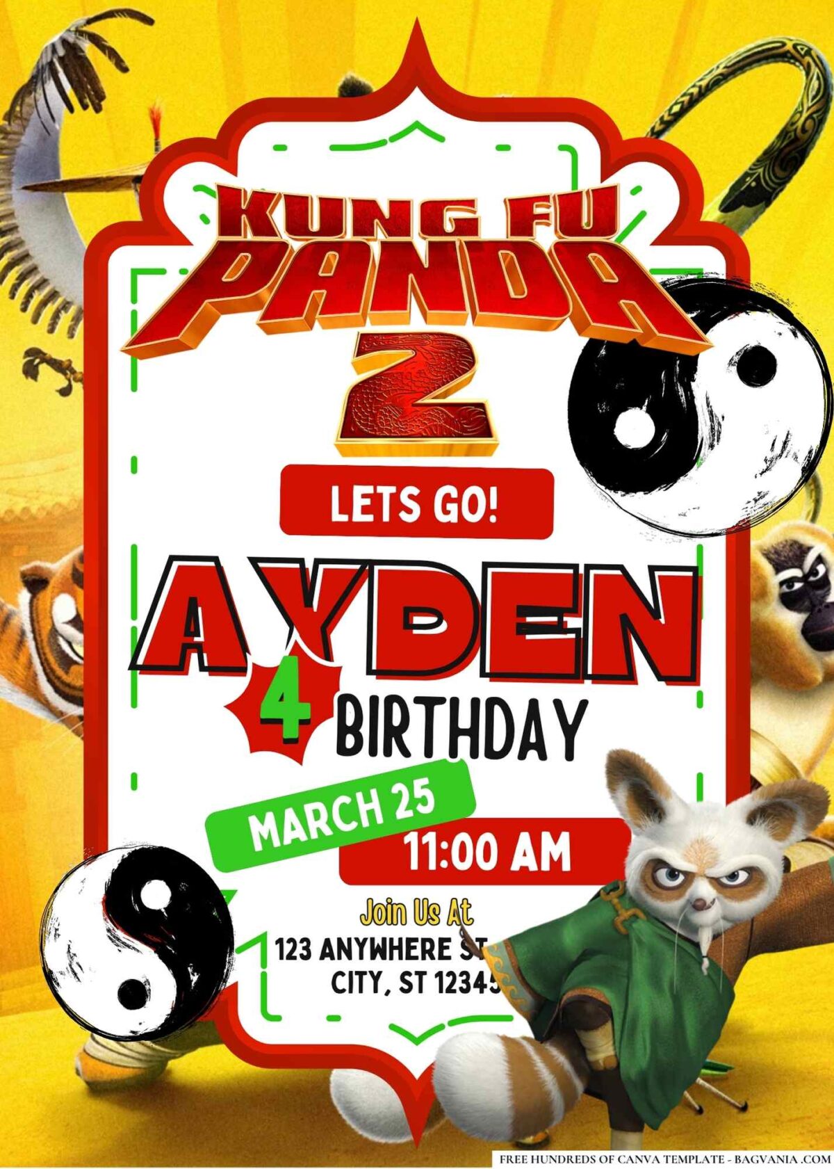 FREE Editable Kung Fu Panda 2 Birthday Invitations