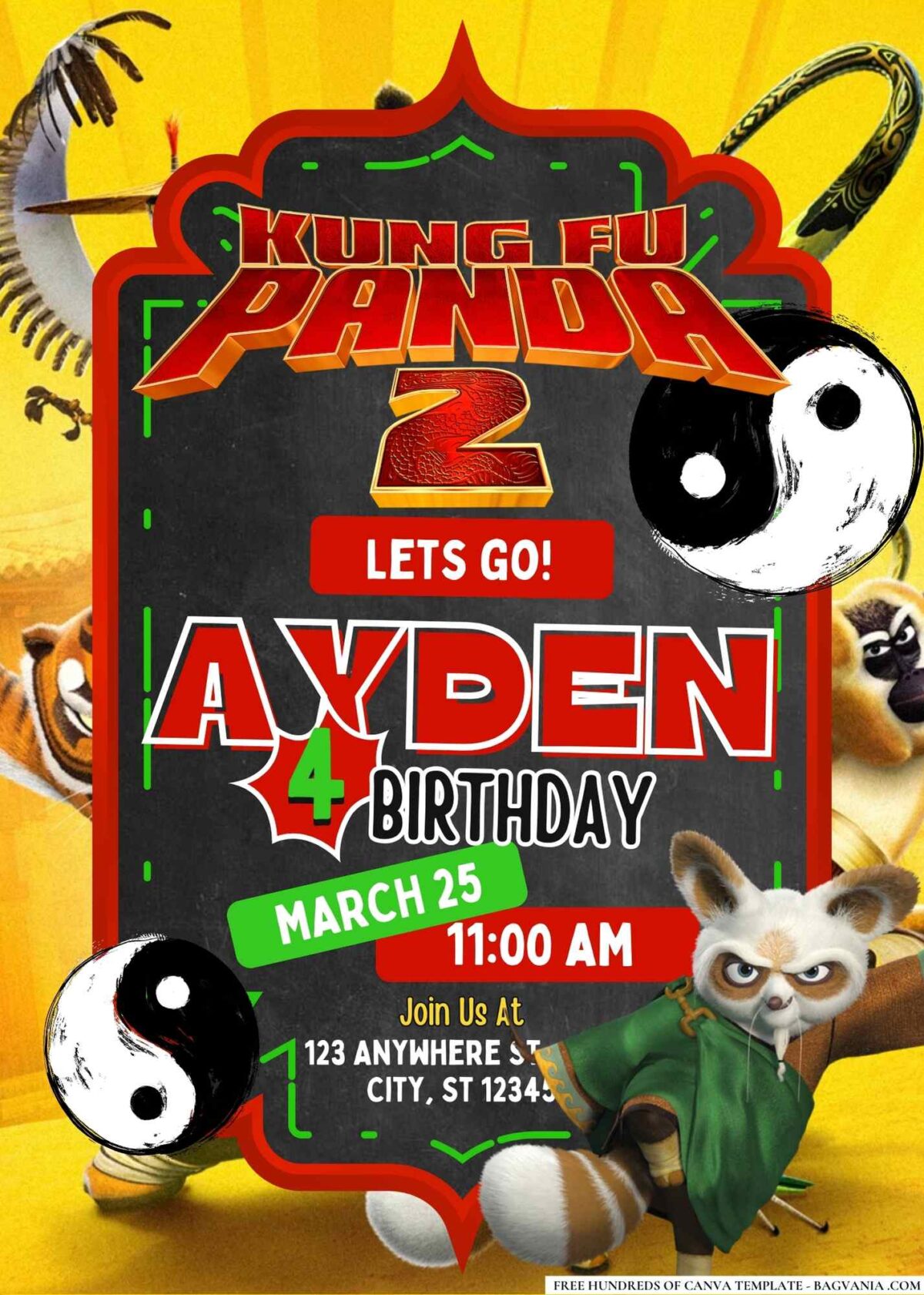 FREE Editable Kung Fu Panda 2 Birthday Invitations