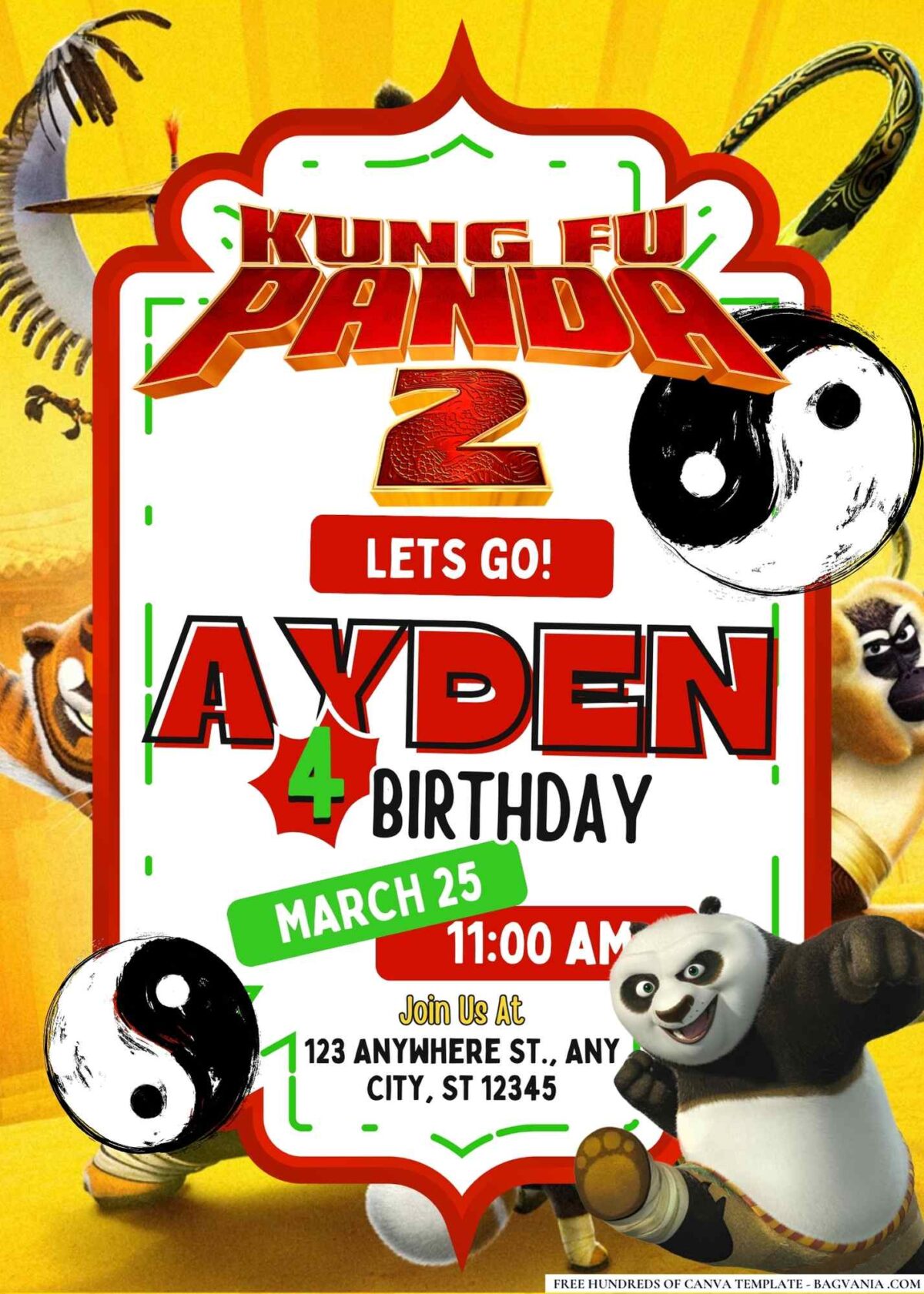 FREE Editable Kung Fu Panda 2 Birthday Invitations