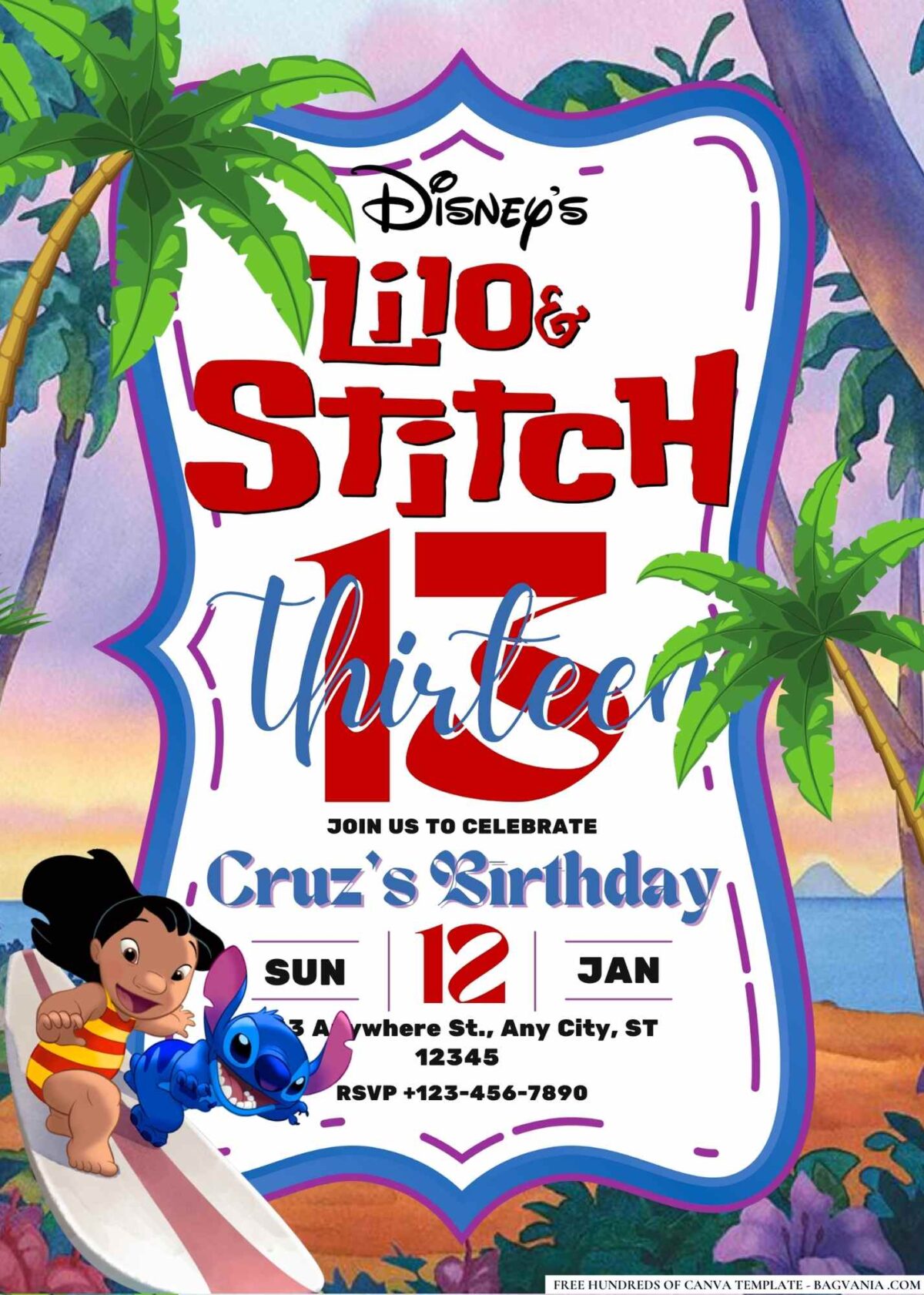 FREE Editable Lilo & Stitch Birthday Invitations