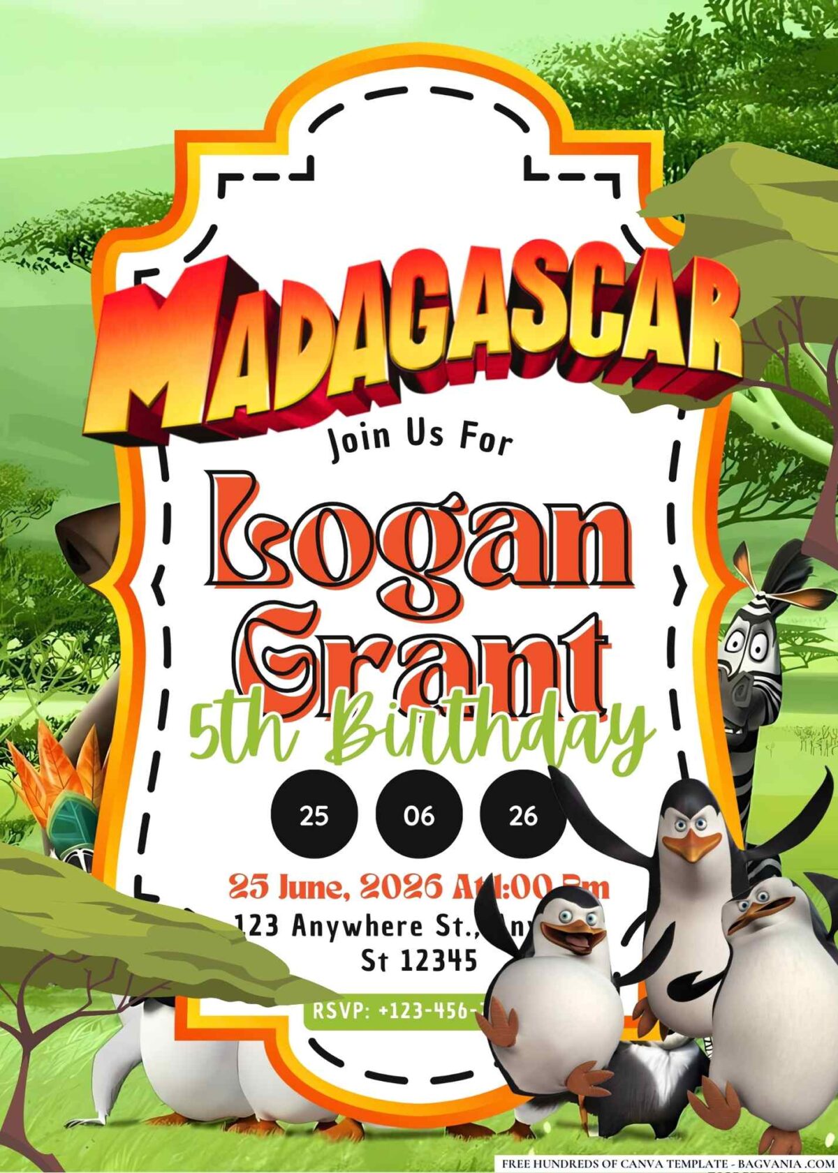 FREE Editable Madagascar Birthday Invitations