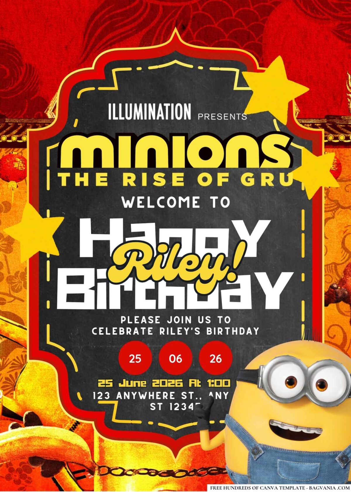 FREE Editable Minions The Rise of Gru Birthday Invitations