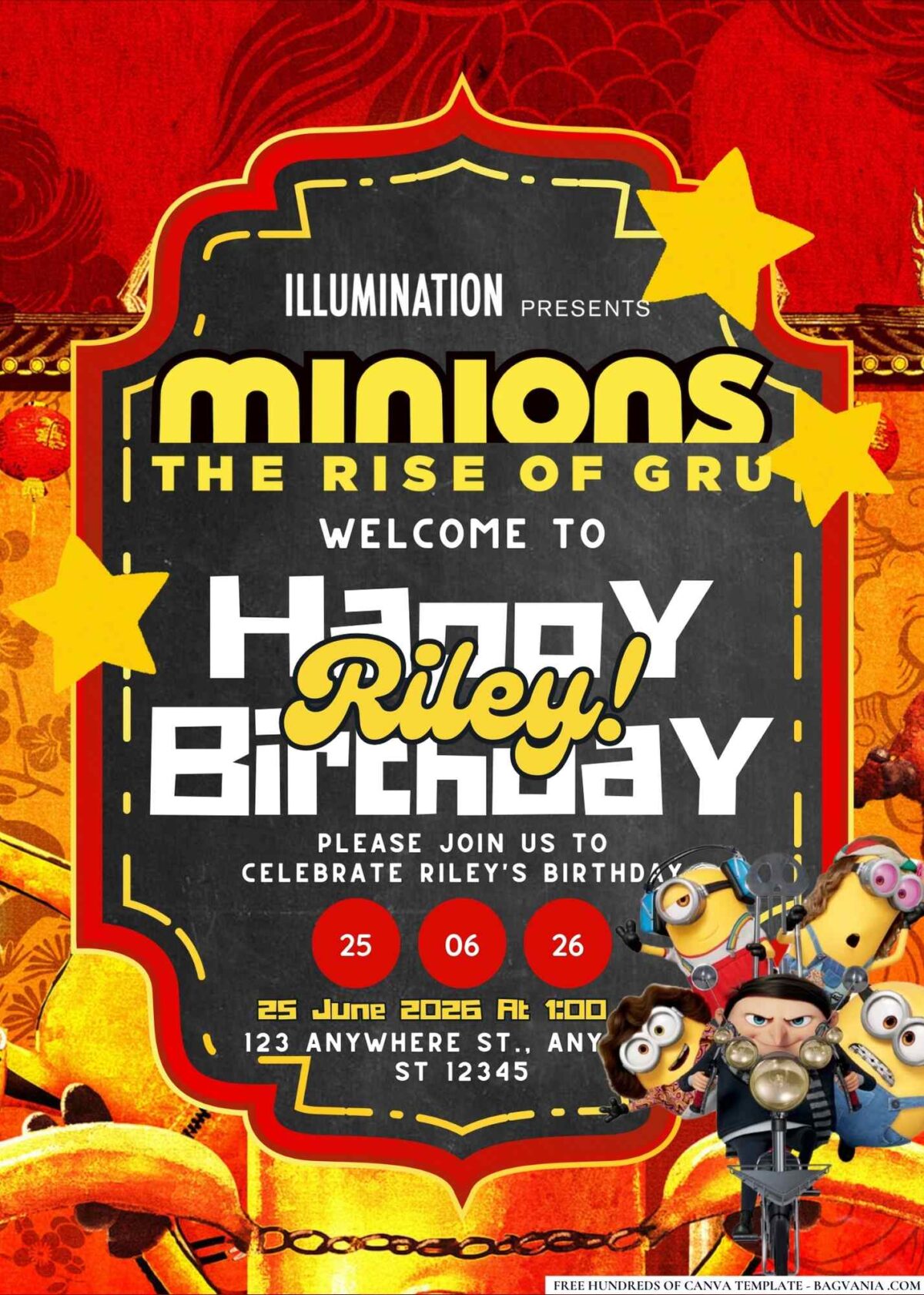 FREE Editable Minions The Rise of Gru Birthday Invitations
