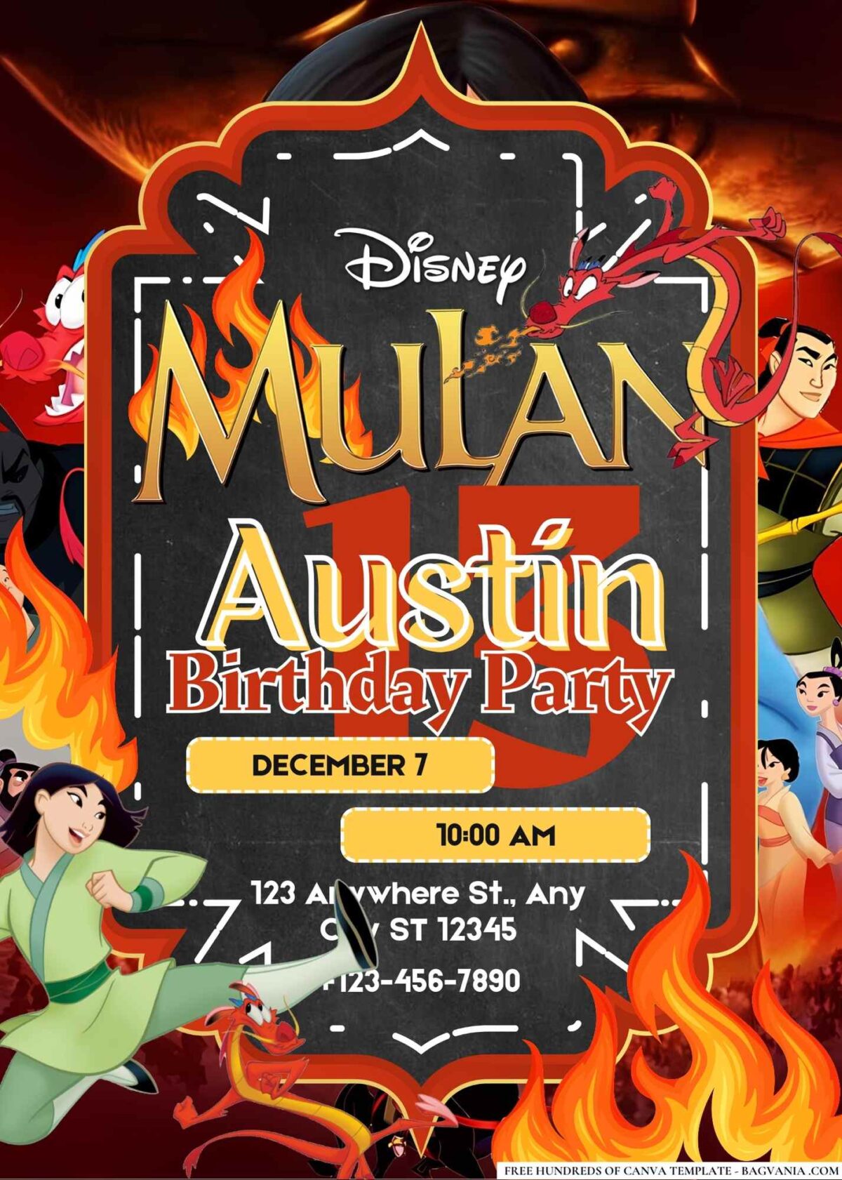 FREE Editable Mulan Birthday Invitations