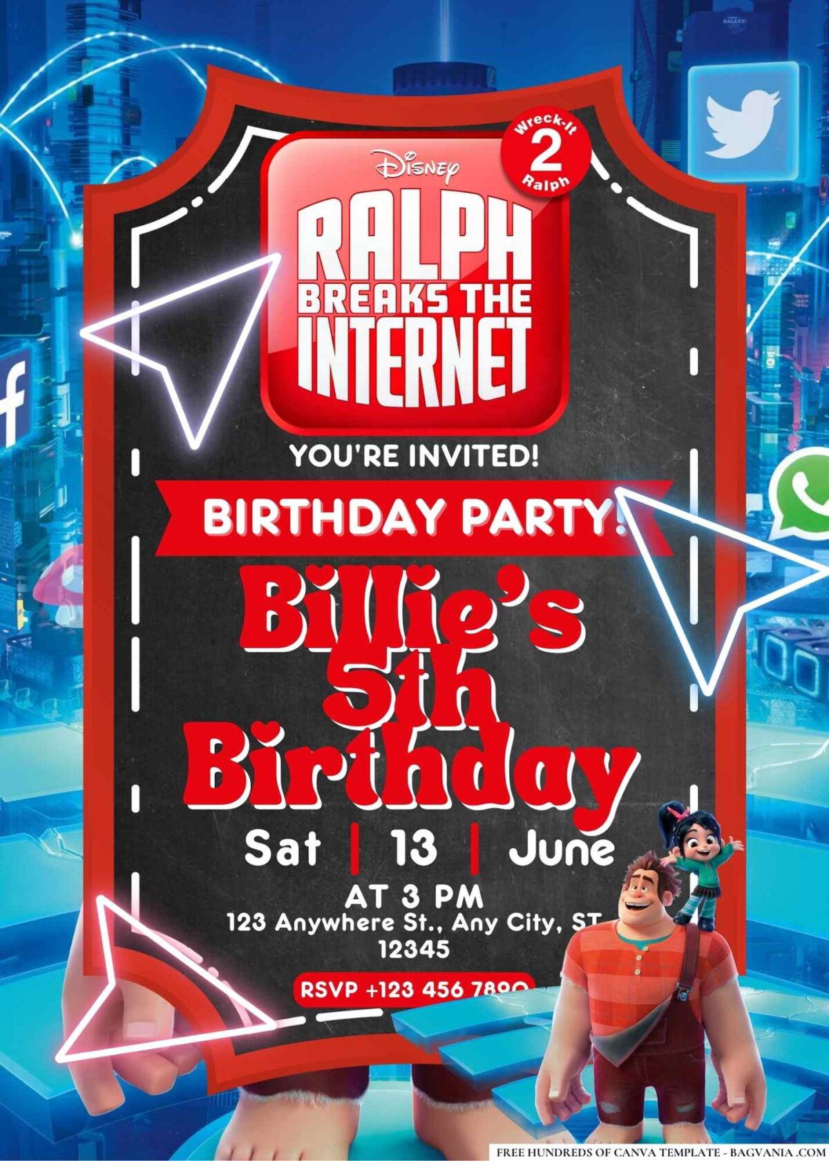 FREE Editable Ralph Breaks the Internet Birthday Invitations