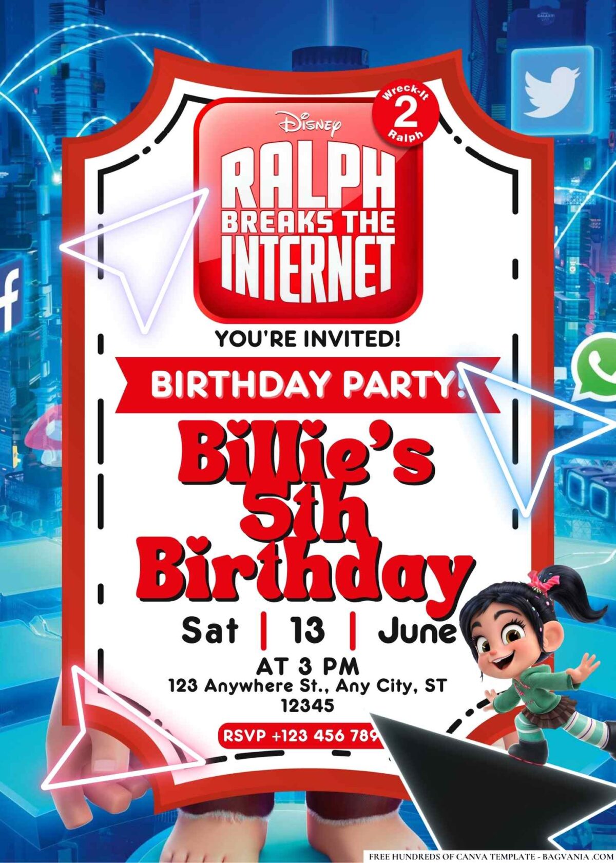 FREE Editable Ralph Breaks the Internet Birthday Invitations