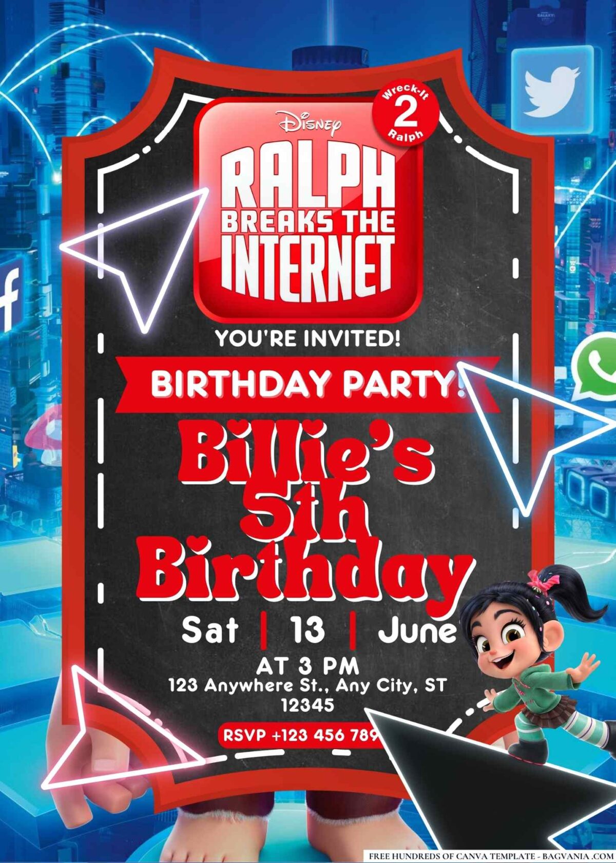 FREE Editable Ralph Breaks the Internet Birthday Invitations