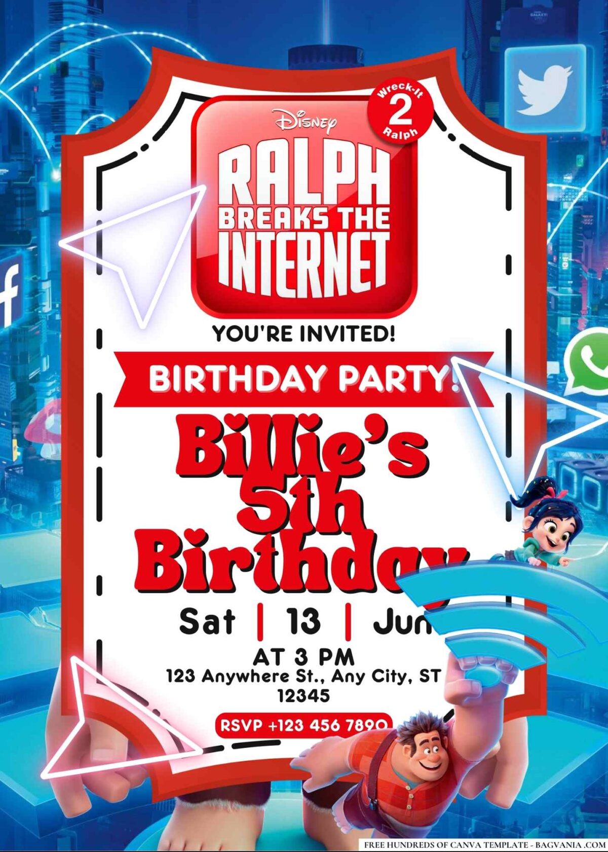 FREE Editable Ralph Breaks the Internet Birthday Invitations