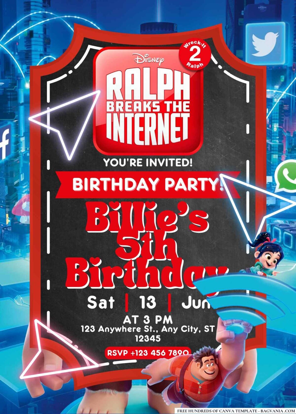 FREE Editable Ralph Breaks the Internet Birthday Invitations