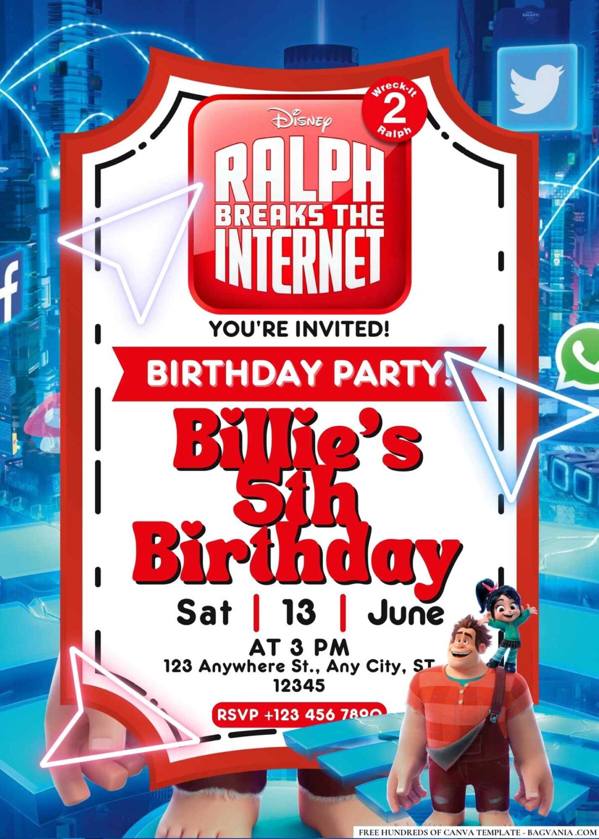 FREE Editable Ralph Breaks the Internet Birthday Invitations