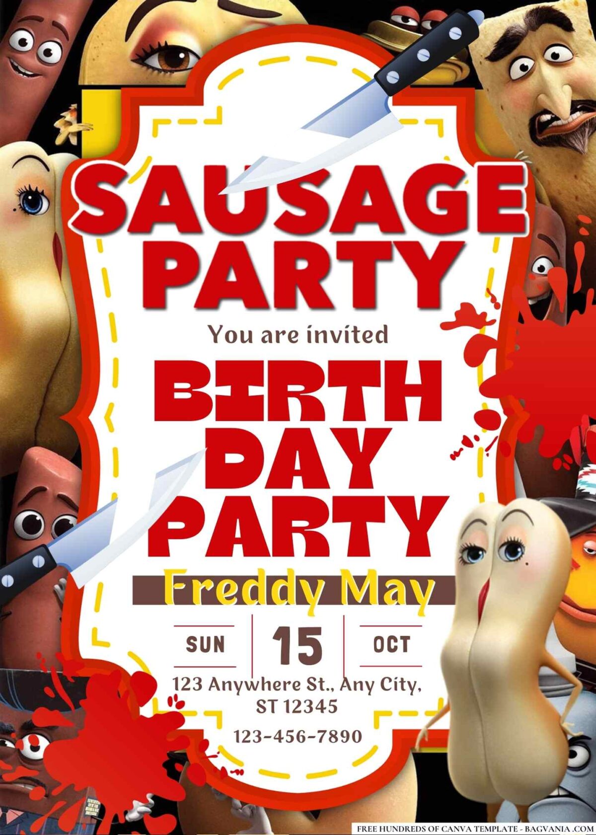 FREE Editable Sausage Party Birthday Invitations