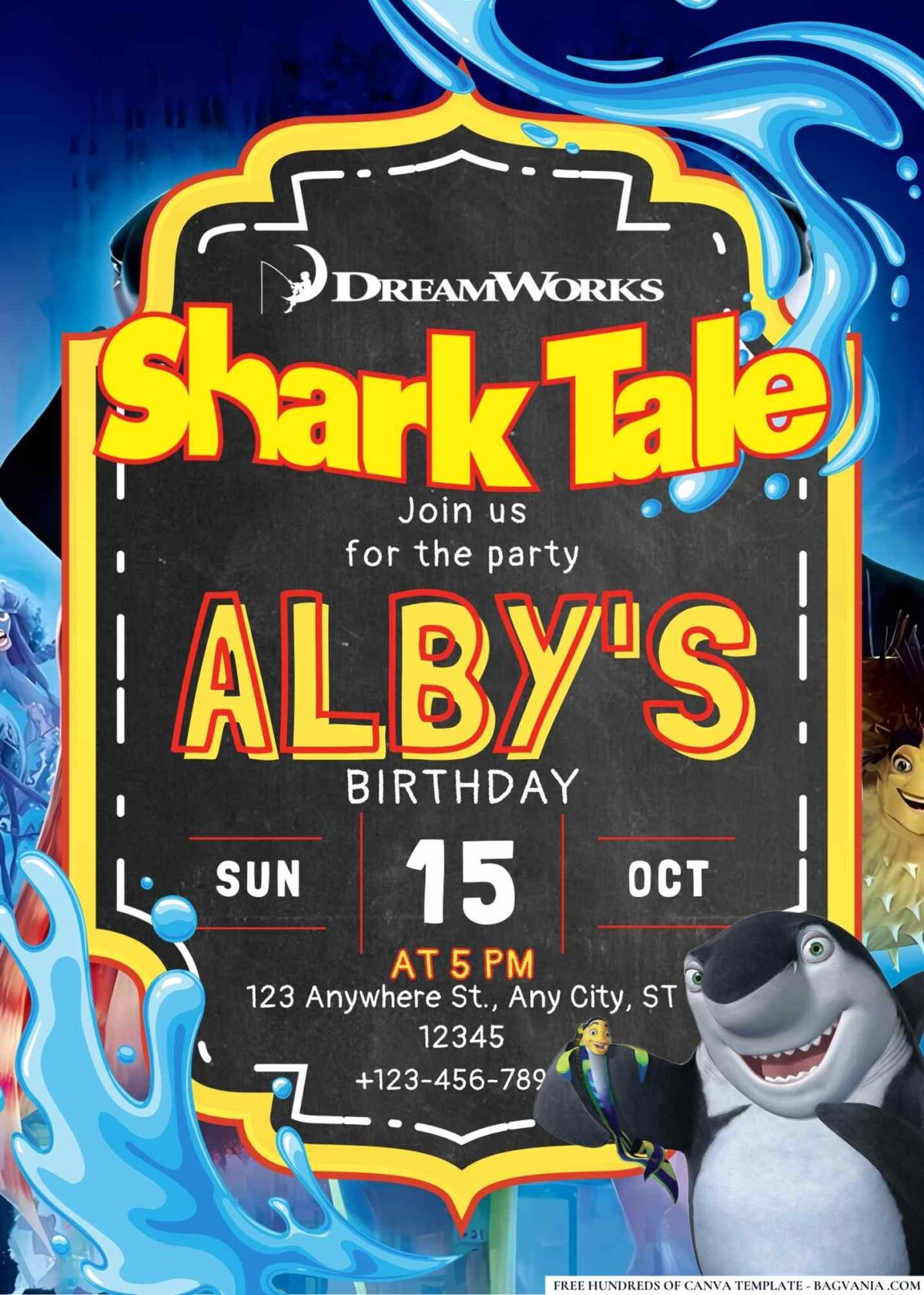 FREE Editable Shark Tale Birthday Invitations