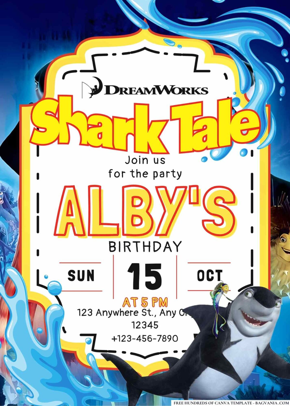 FREE Editable Shark Tale Birthday Invitations