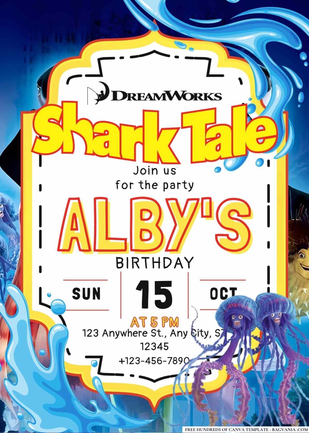 FREE Editable Shark Tale Birthday Invitations