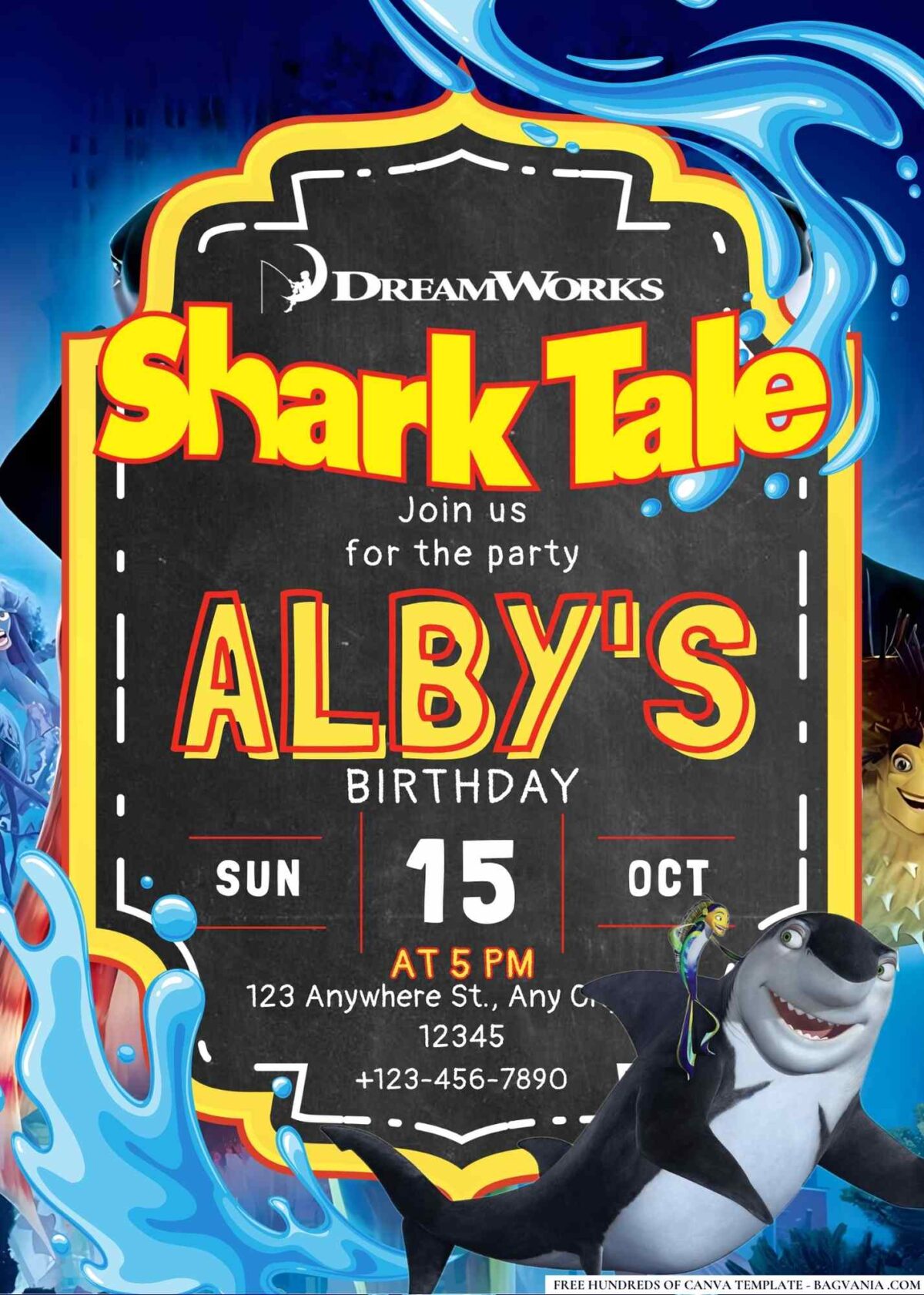 FREE Editable Shark Tale Birthday Invitations