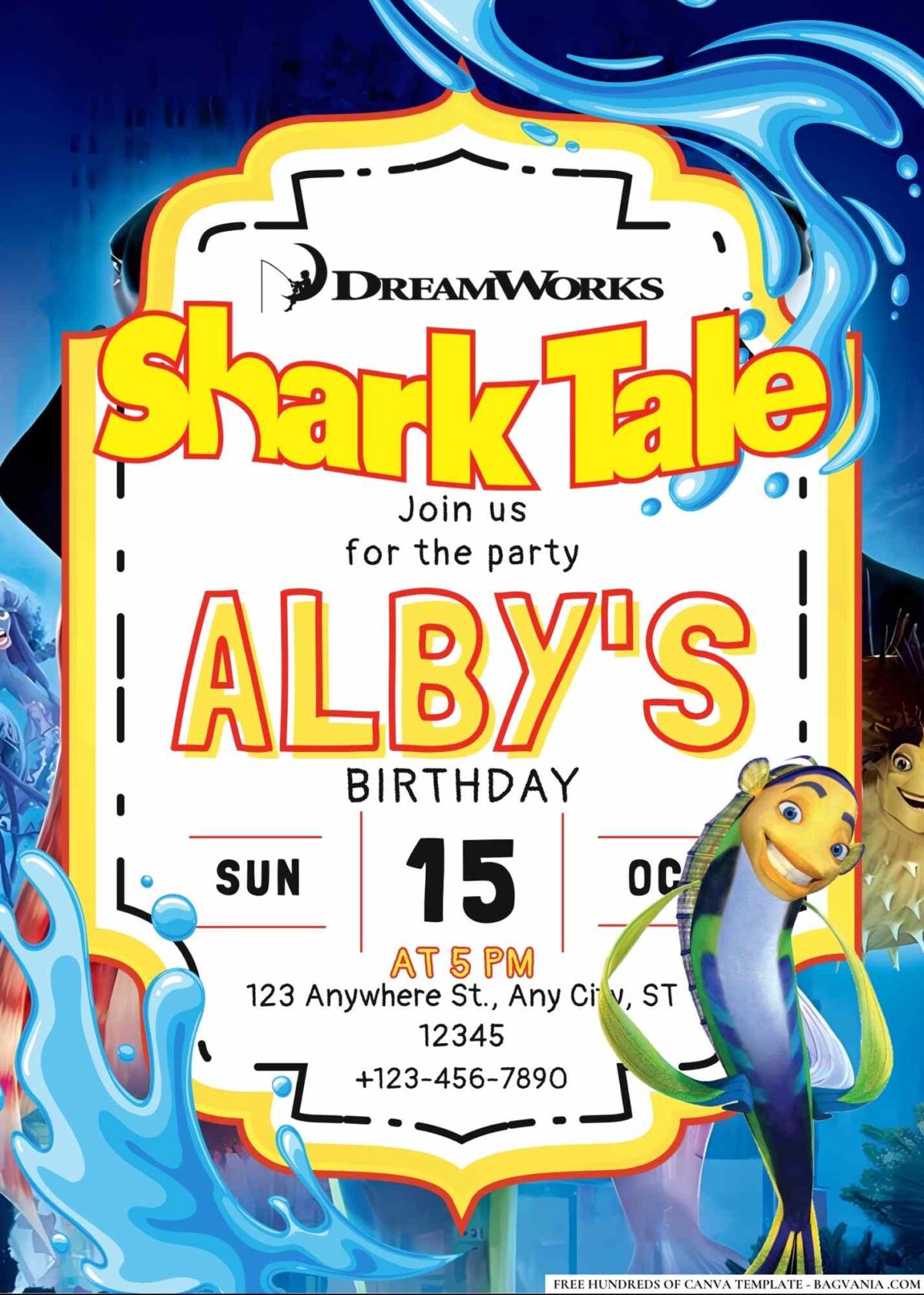 FREE Editable Shark Tale Birthday Invitations