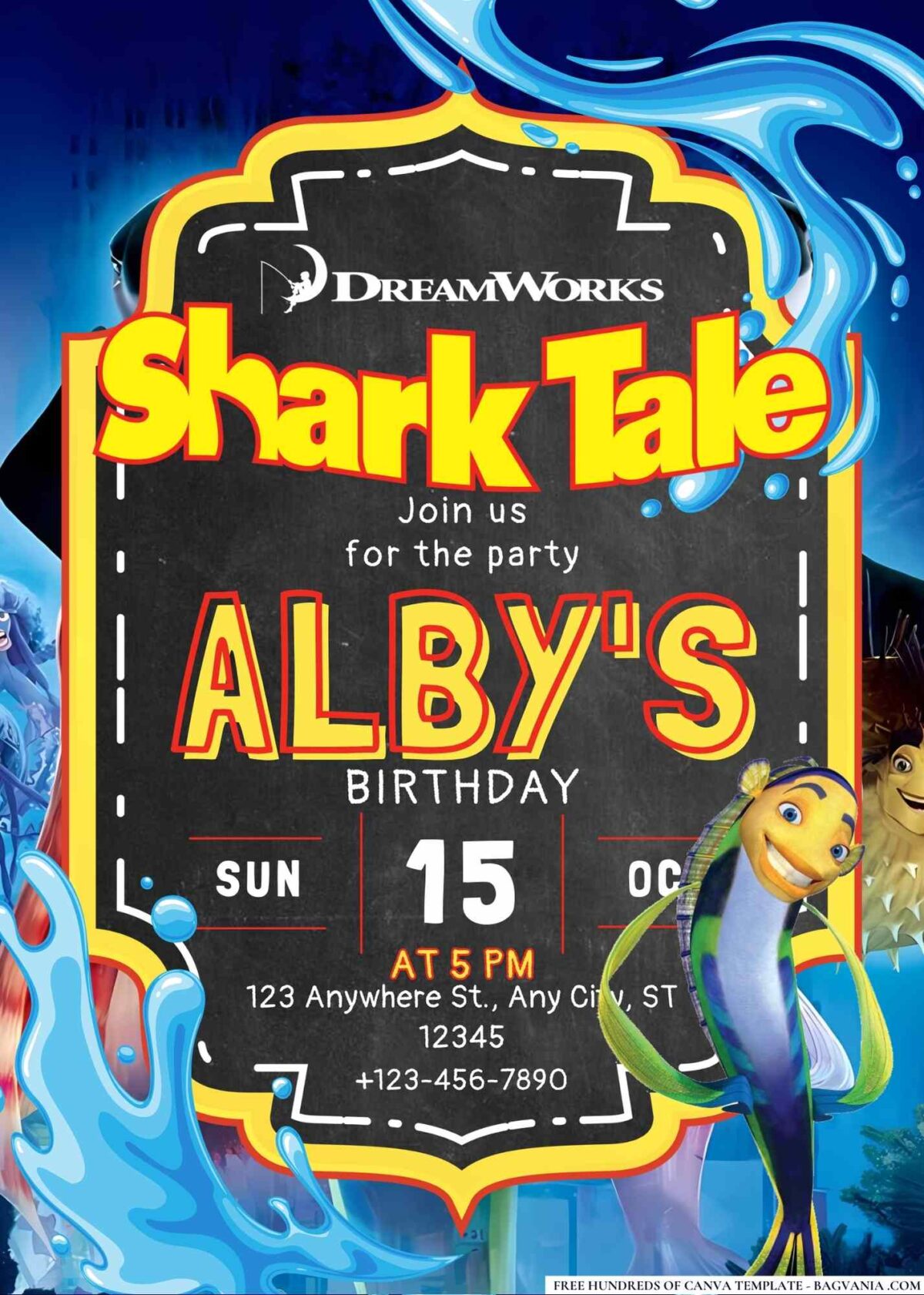 FREE Editable Shark Tale Birthday Invitations