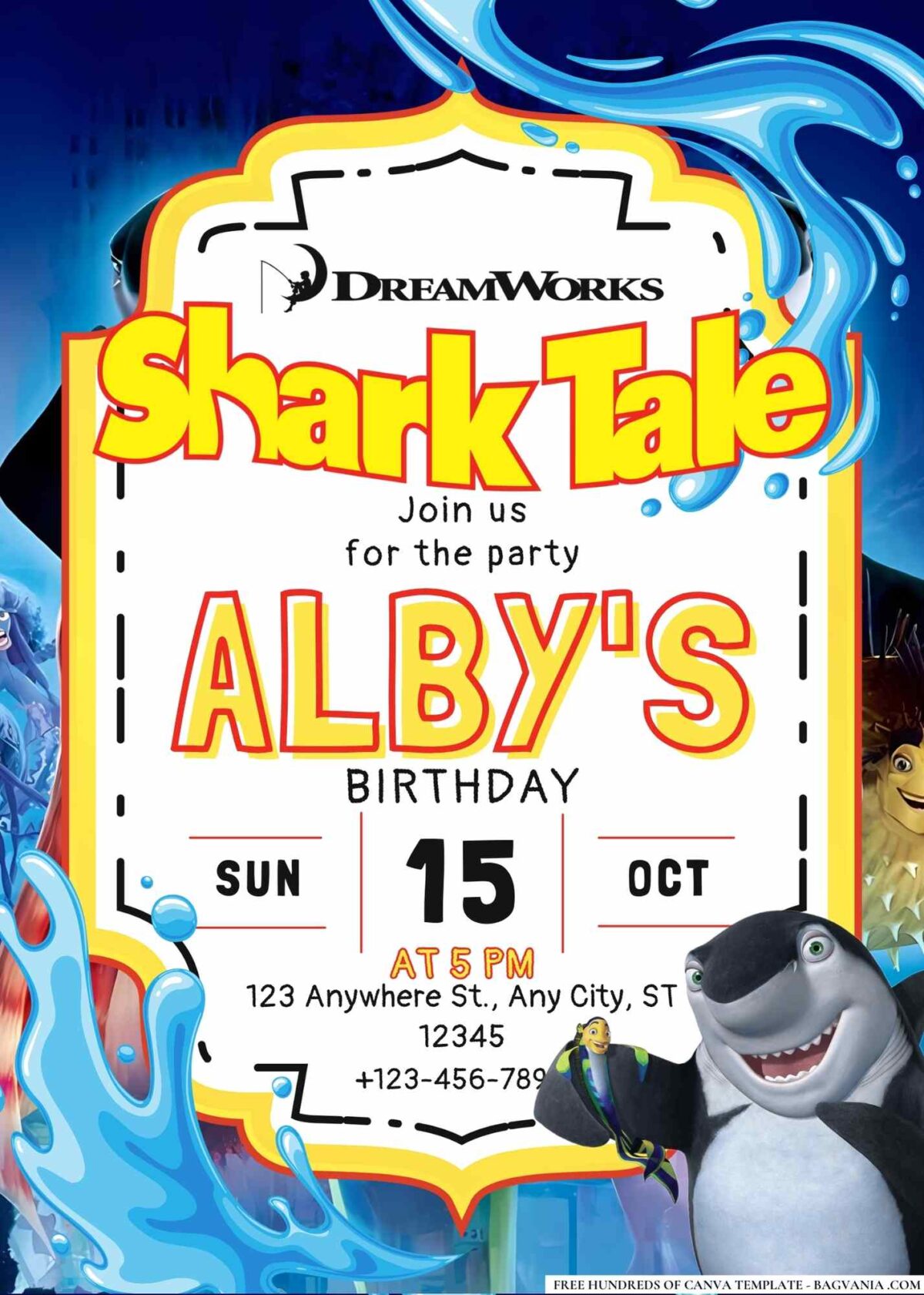 FREE Editable Shark Tale Birthday Invitations