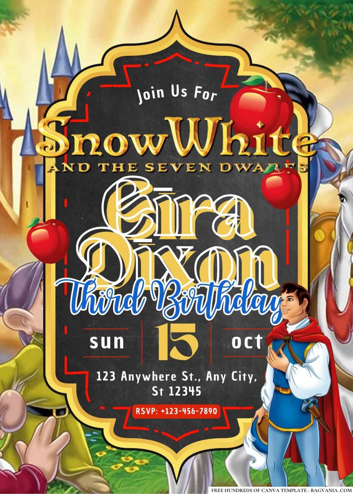 FREE Editable Snow White and the Seven Dwarfs Birthday Invitations