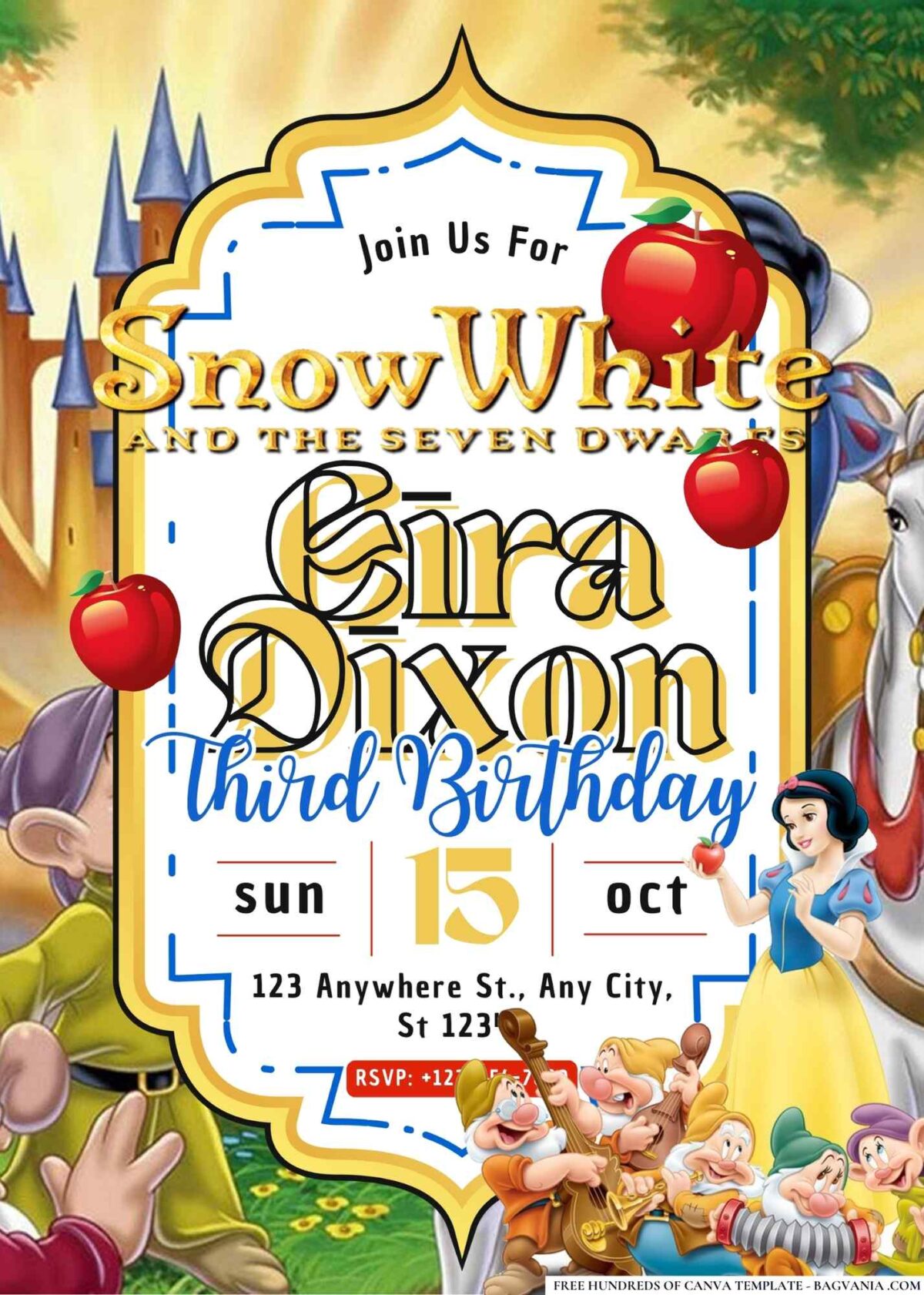 FREE Editable Snow White and the Seven Dwarfs Birthday Invitations