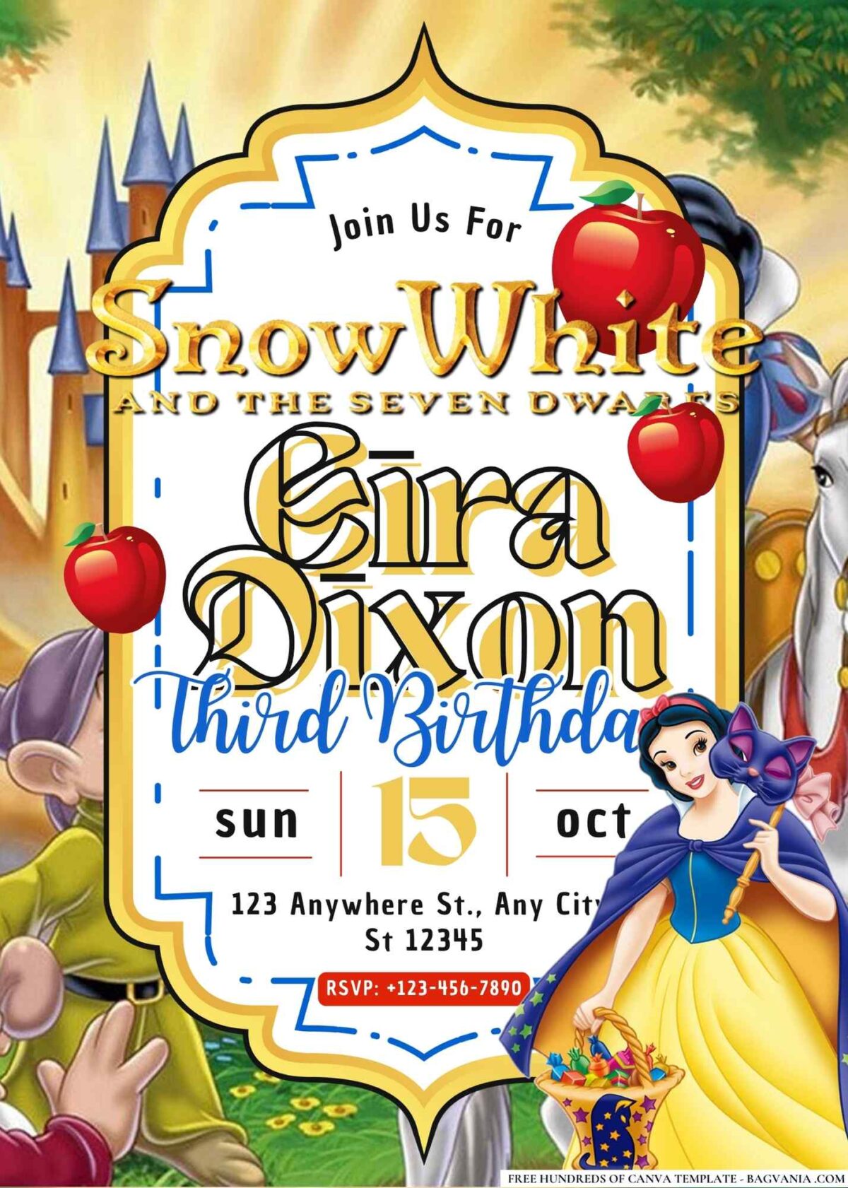 FREE Editable Snow White and the Seven Dwarfs Birthday Invitations