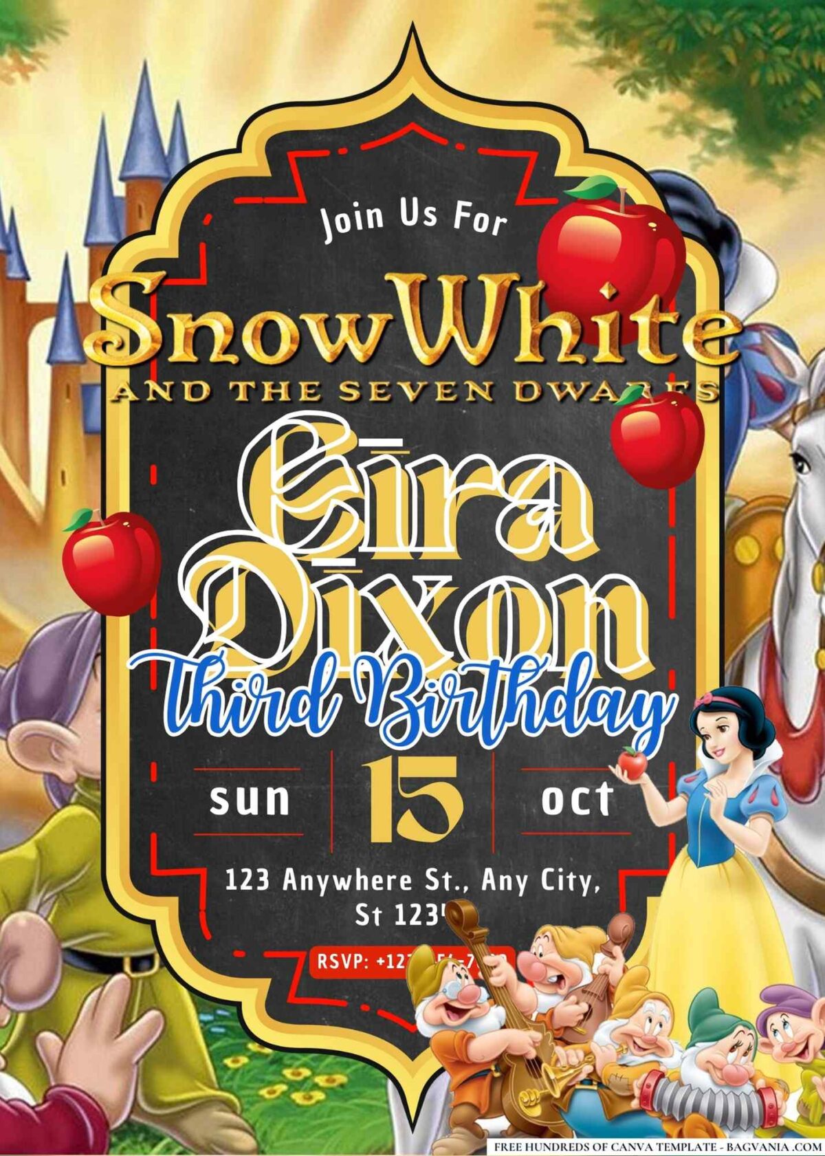 FREE Editable Snow White and the Seven Dwarfs Birthday Invitations