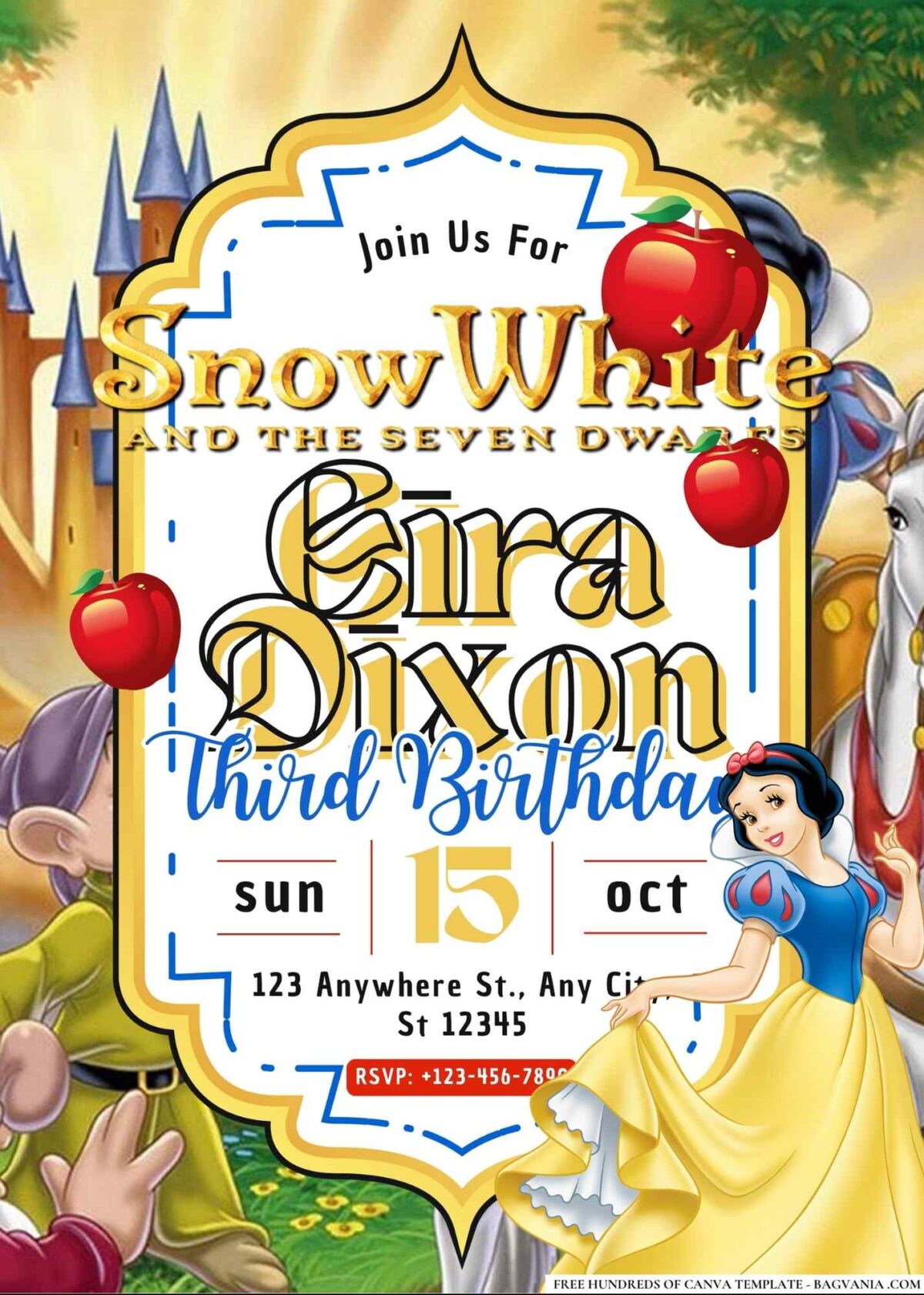 FREE Editable Snow White and the Seven Dwarfs Birthday Invitations