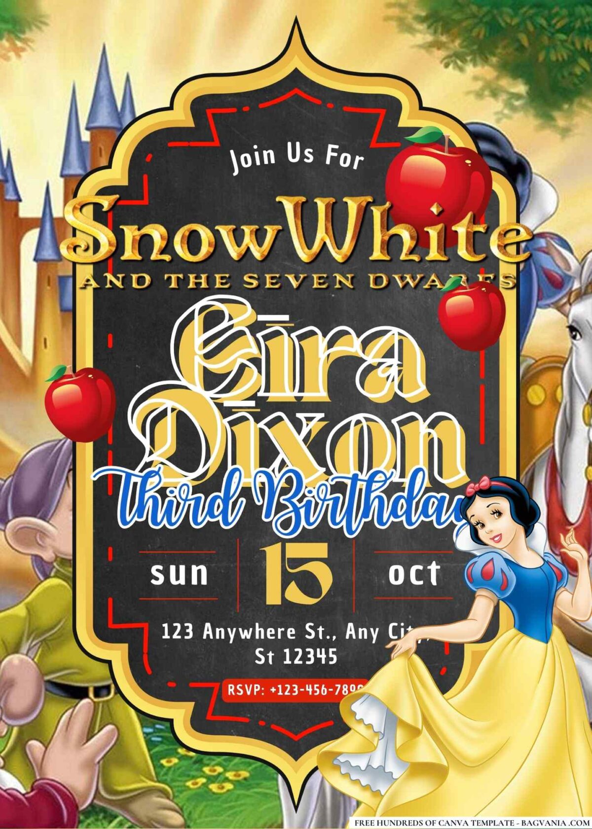 FREE Editable Snow White and the Seven Dwarfs Birthday Invitations