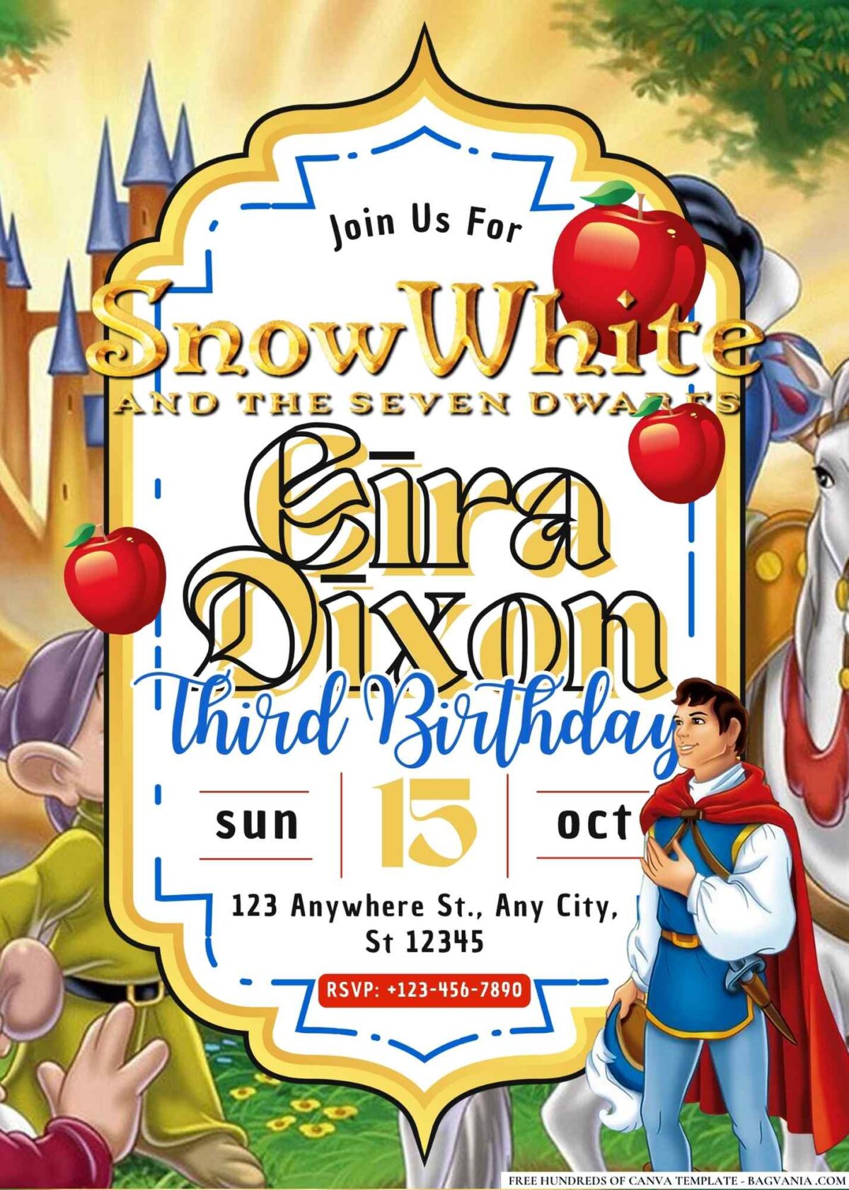 FREE Editable Snow White and the Seven Dwarfs Birthday Invitations