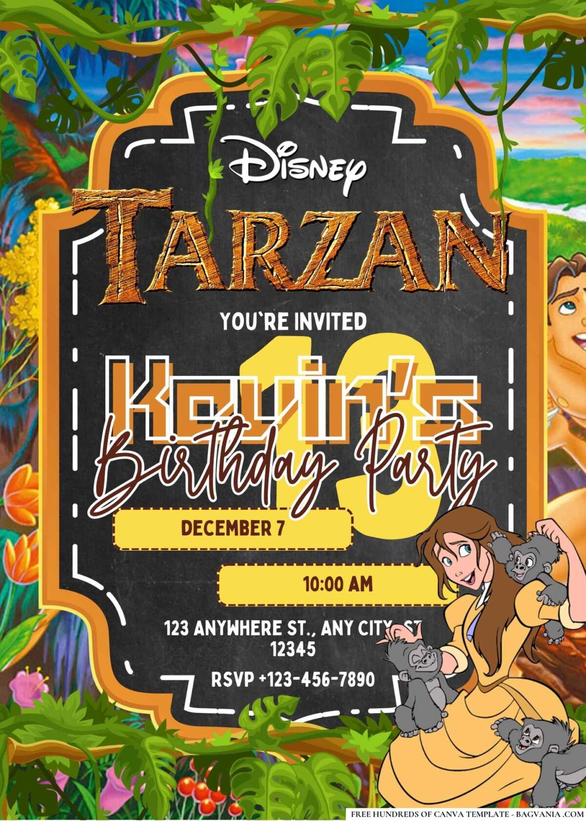 FREE Editable Tarzan Birthday Invitations