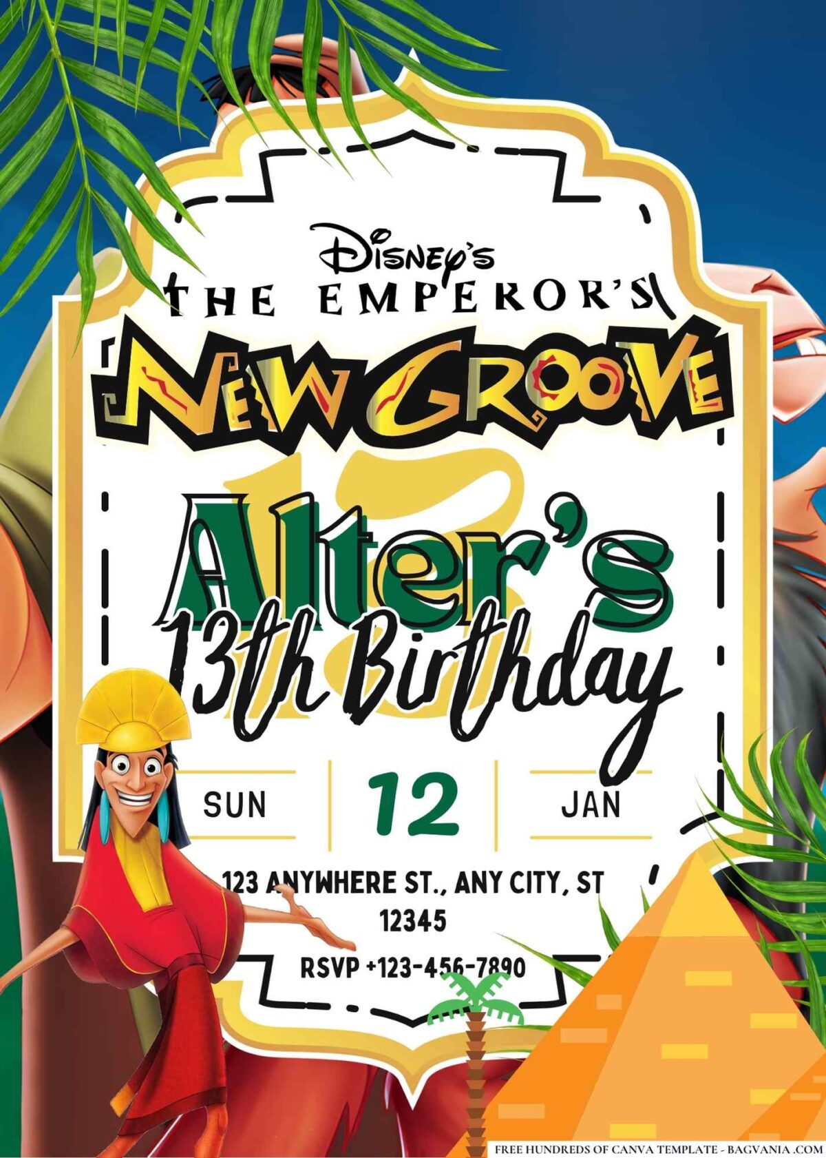 FREE Editable The Emperor's New Groove Birthday Invitations