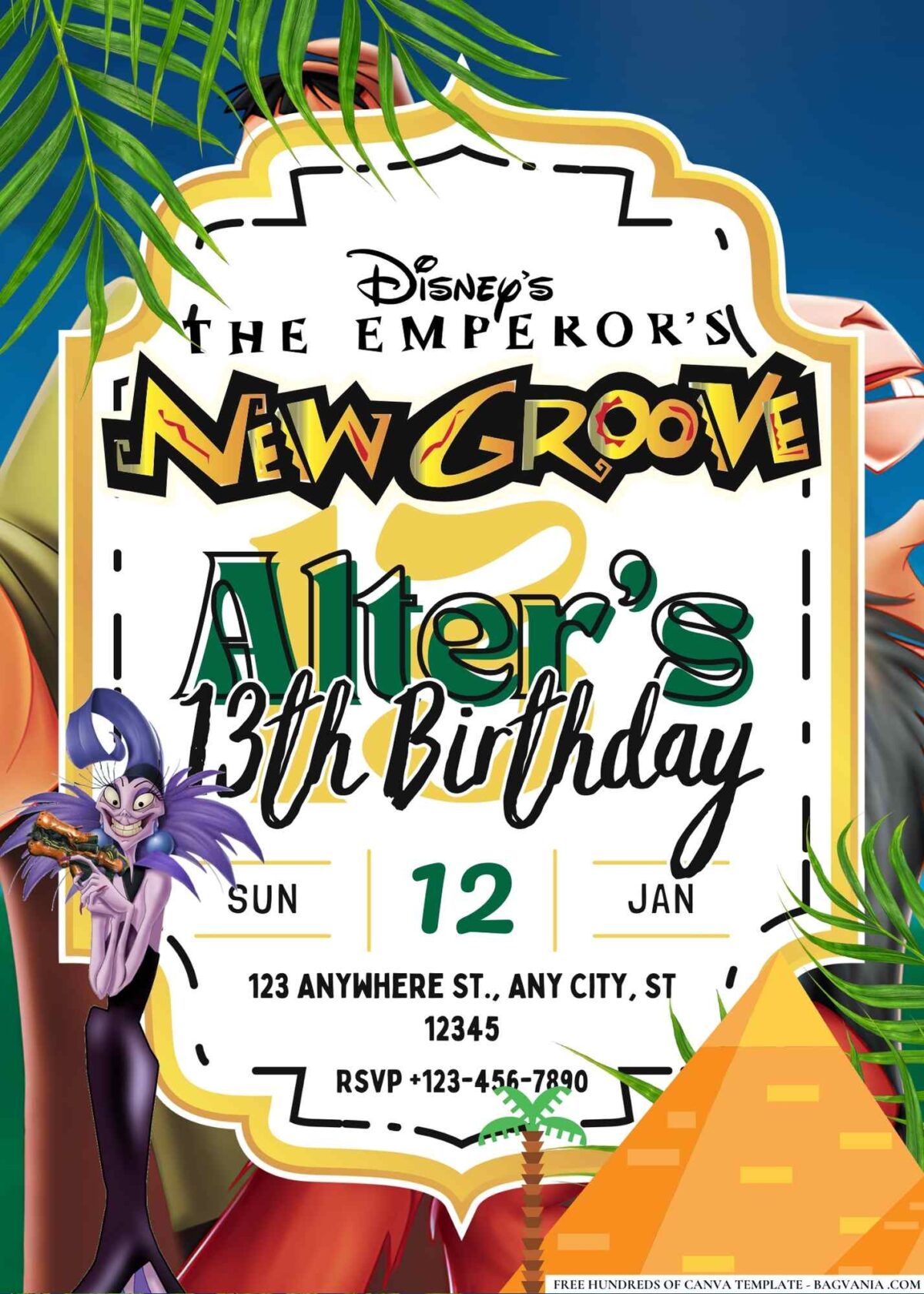 FREE Editable The Emperor's New Groove Birthday Invitations