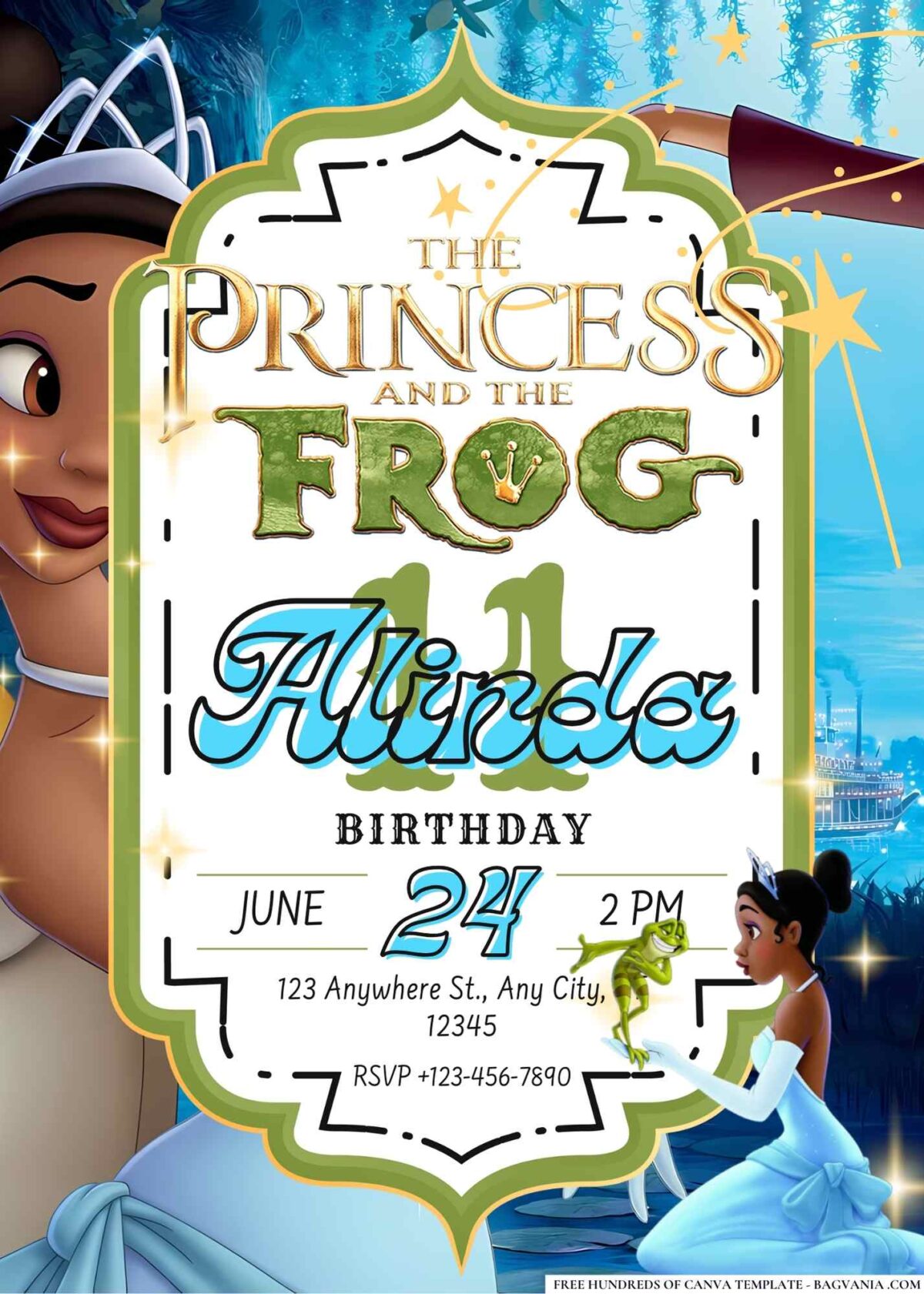 FREE Editable The Princess and the Frog Birthday Invitations
