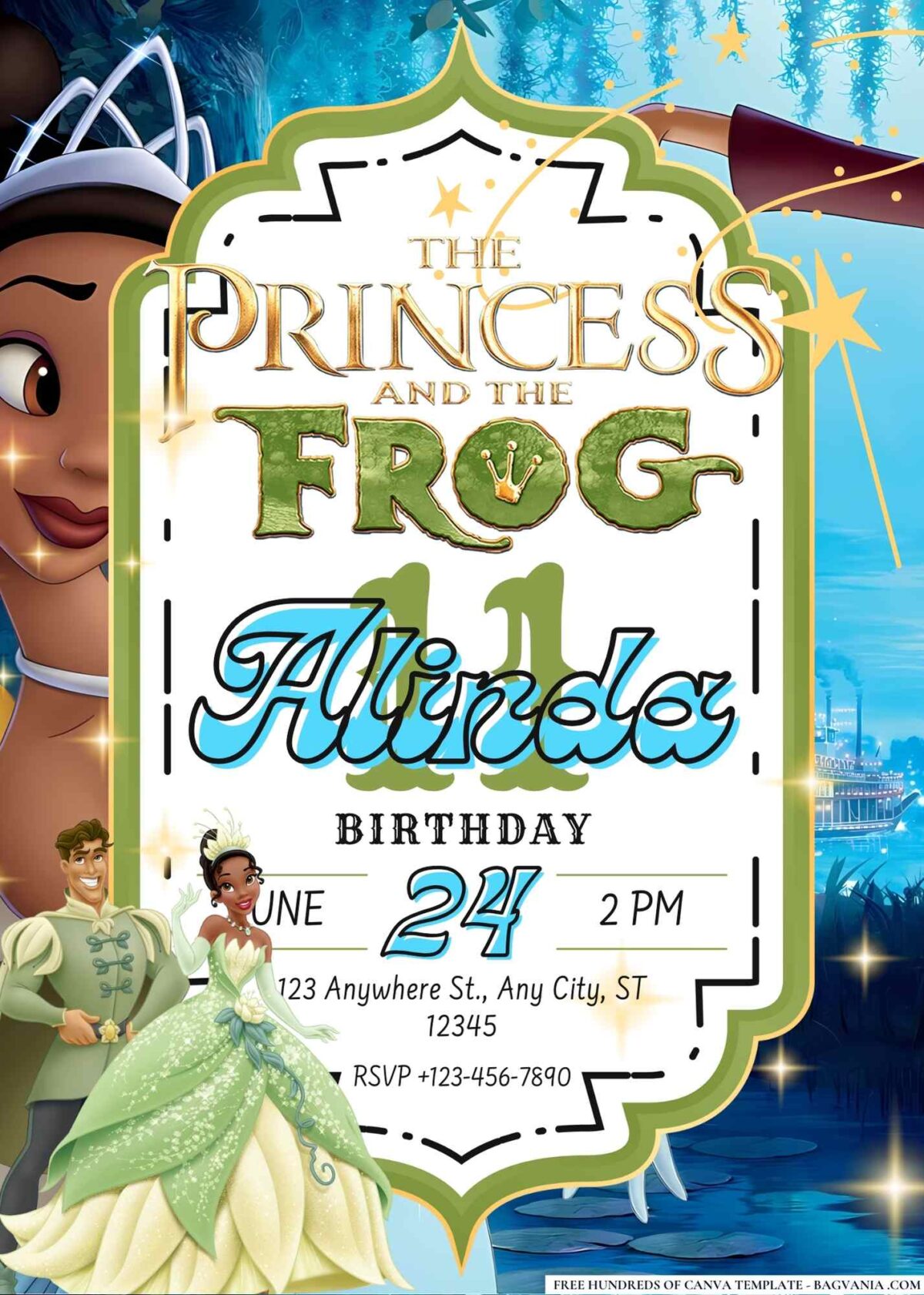 FREE Editable The Princess and the Frog Birthday Invitations