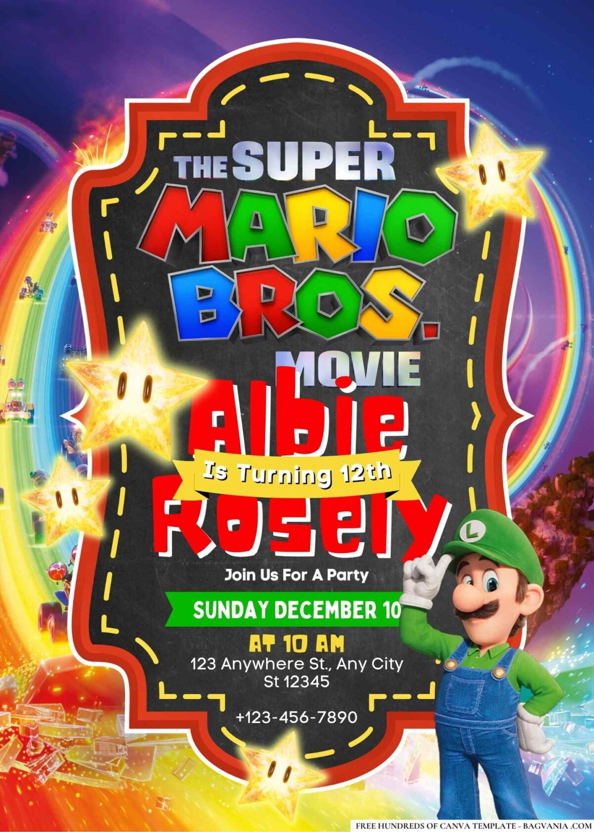 FREE Editable The Super Mario Bros. Movie Birthday Invitations