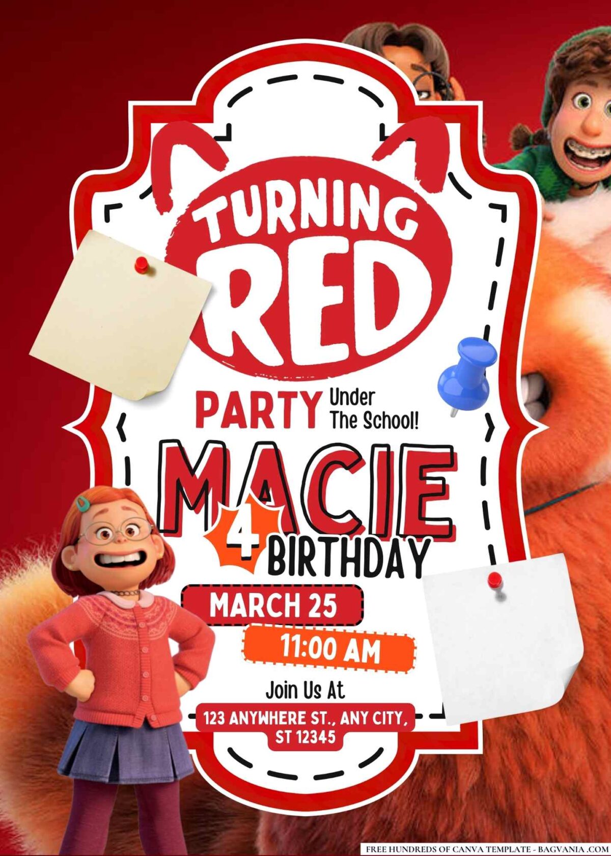 FREE Editable Turning Red Birthday Invitations