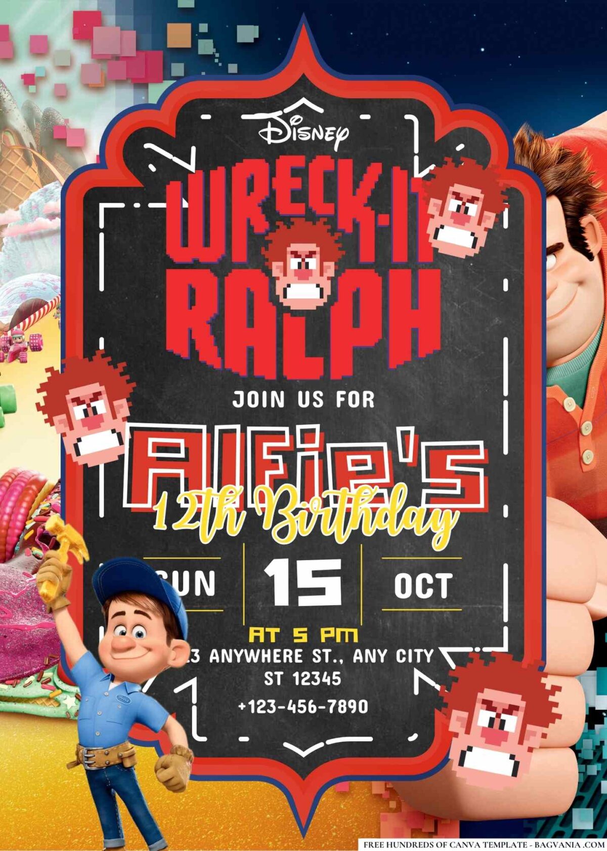 FREE Editable Wreck-It Ralph Birthday Invitations