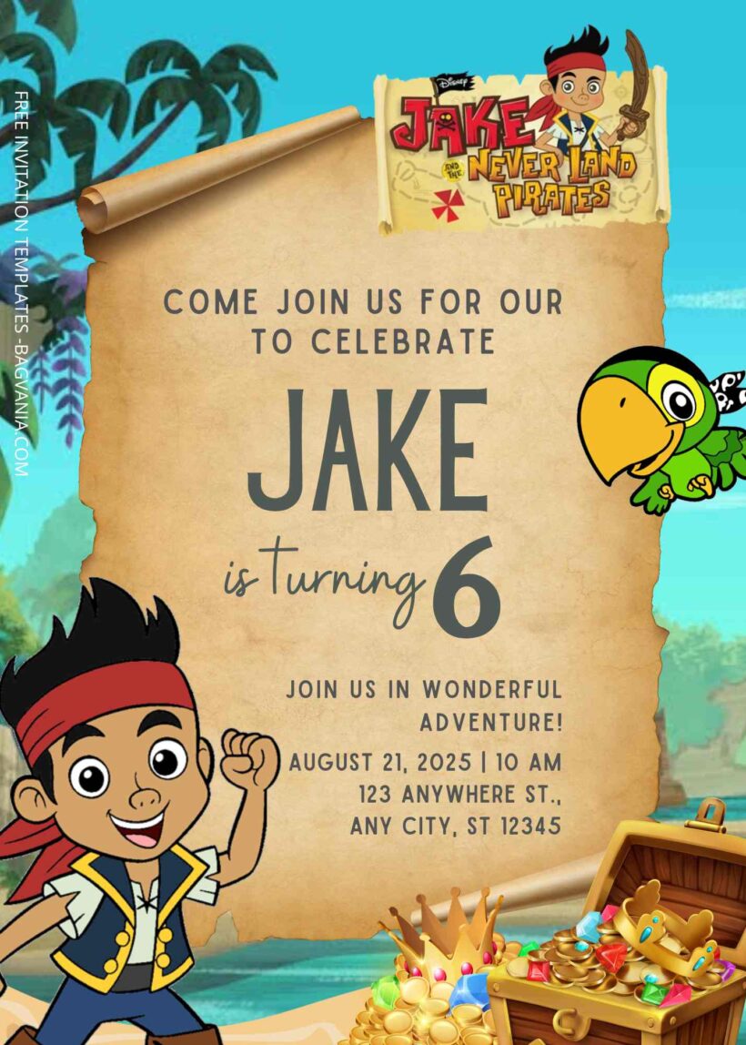 FREE Jake and the Neverland Pirates Birthday Invitation Templates
