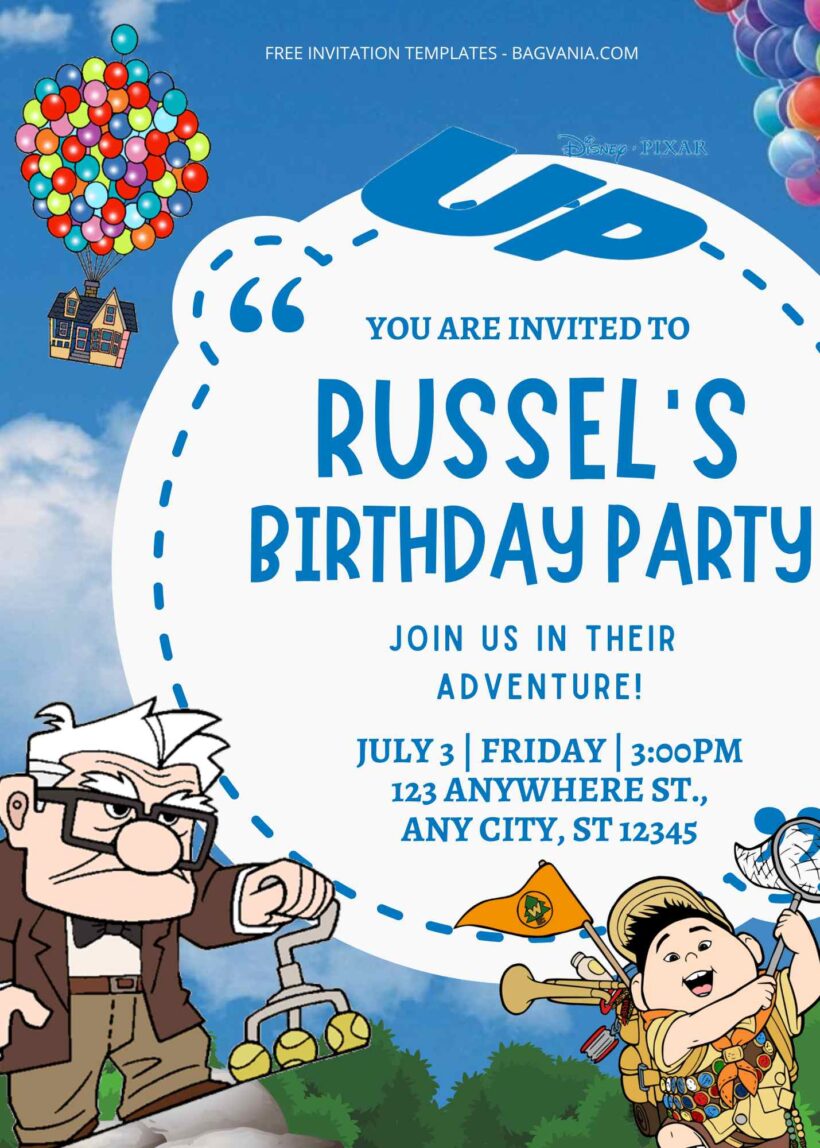 FREE Pixar's Up Movie Birthday Invitation Templates