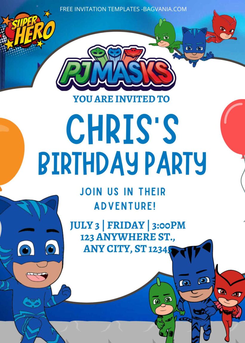 FREE Pj Masks Birthday Invitation Templates