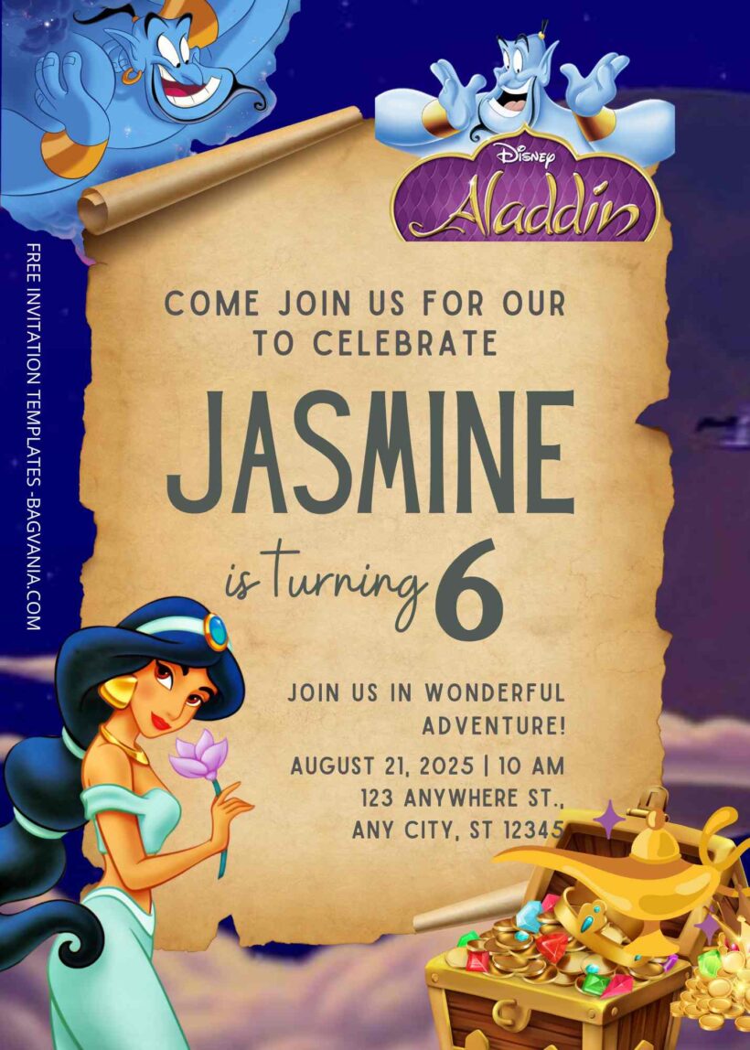 FREE Princess Jasmine Birthday Invitation Templates