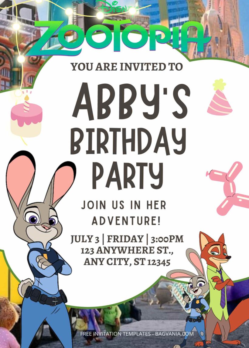 FREE Zootopia Birthday Invitation Templates