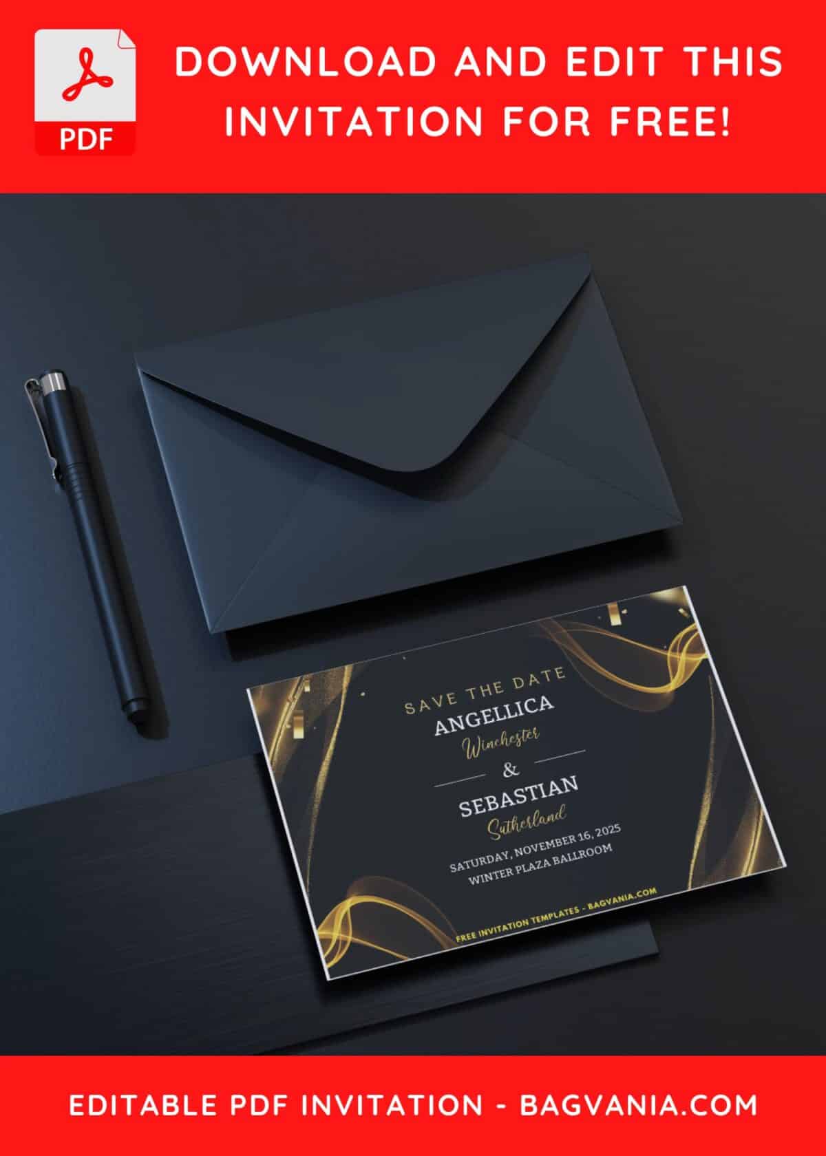 Elegant Gold Swirl Wedding Invitation with 