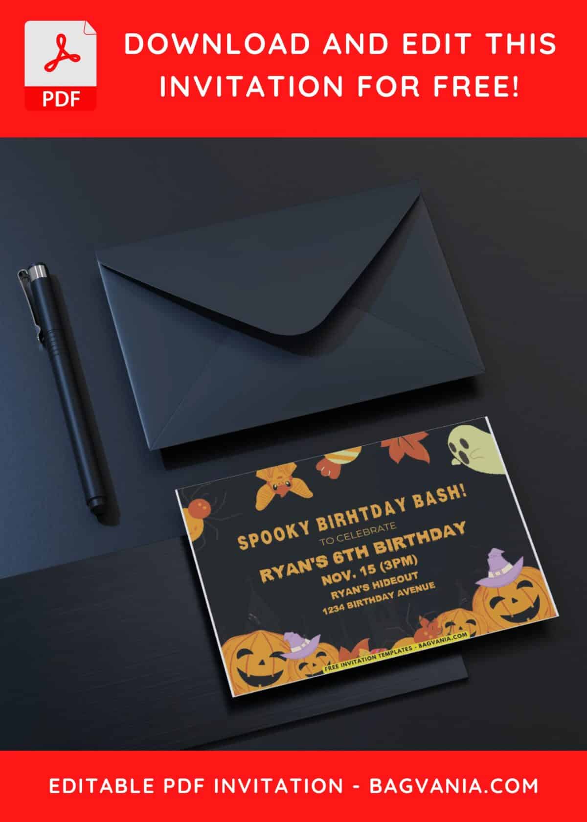 Cute Halloween Kids Birthday Invitation 